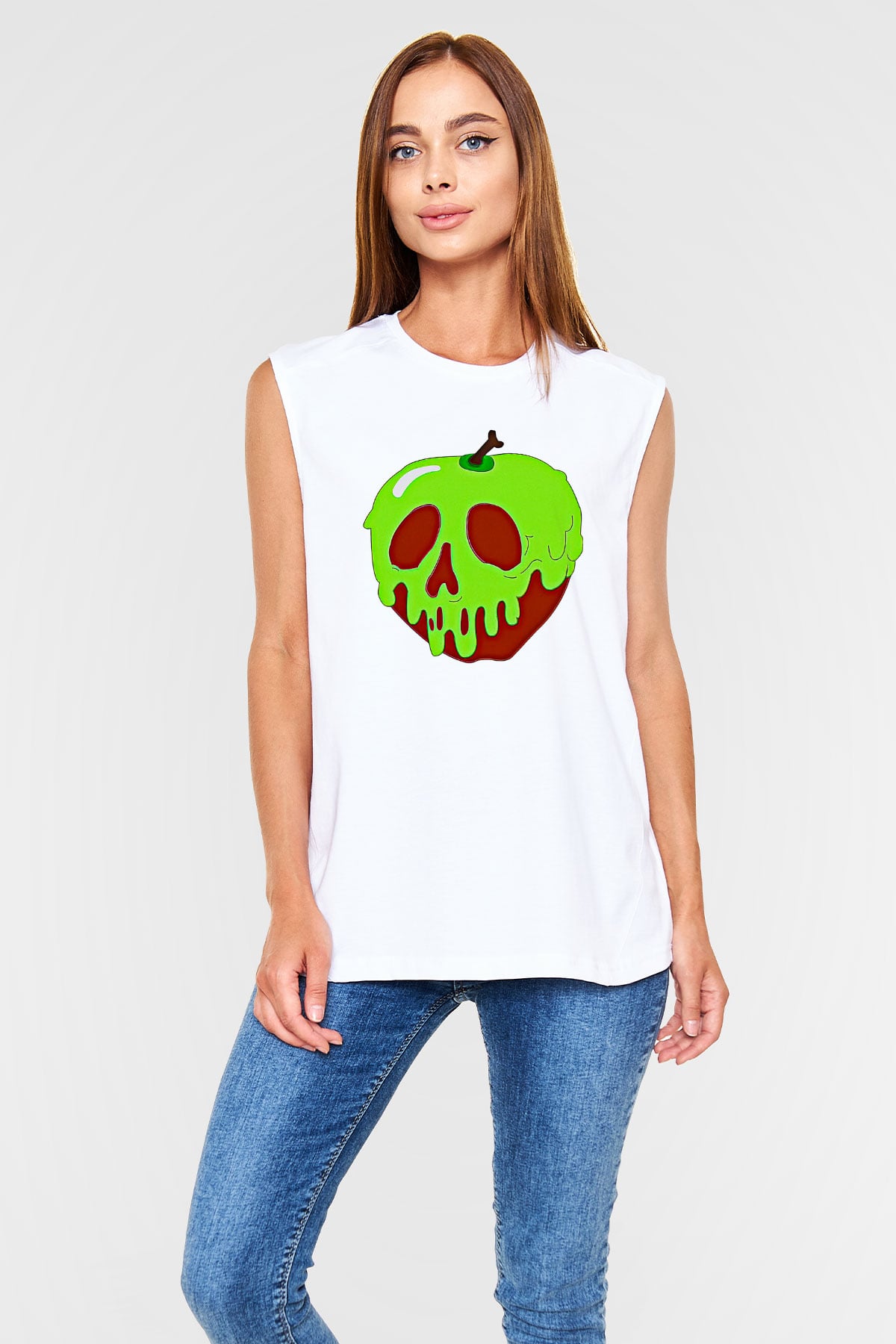 Halloween Baskılı Beyaz Unisex Kolsuz Tişört - Tshirt