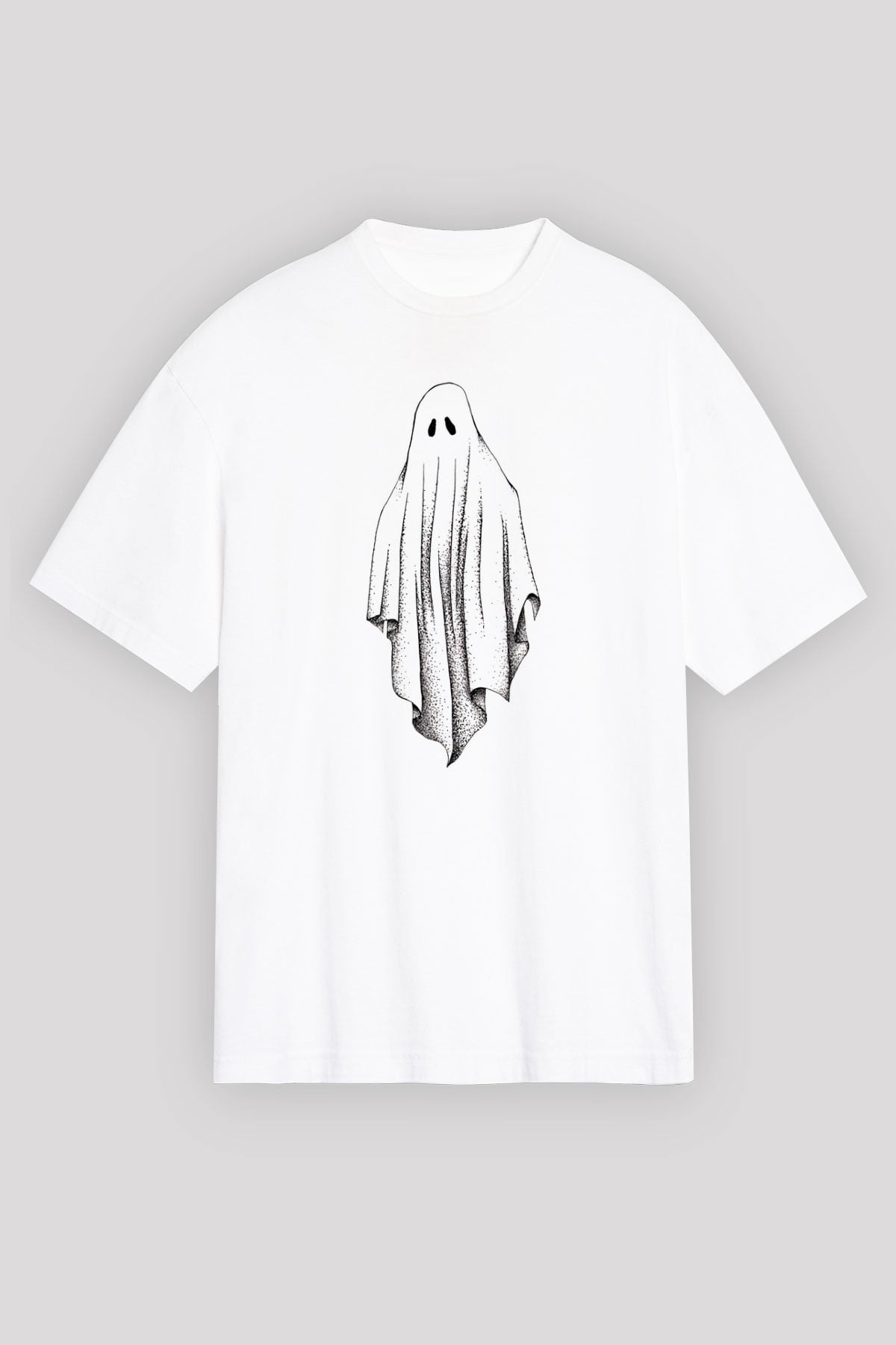 Halloween Baskılı Beyaz Unisex Oversize Tişört - Tshirt
