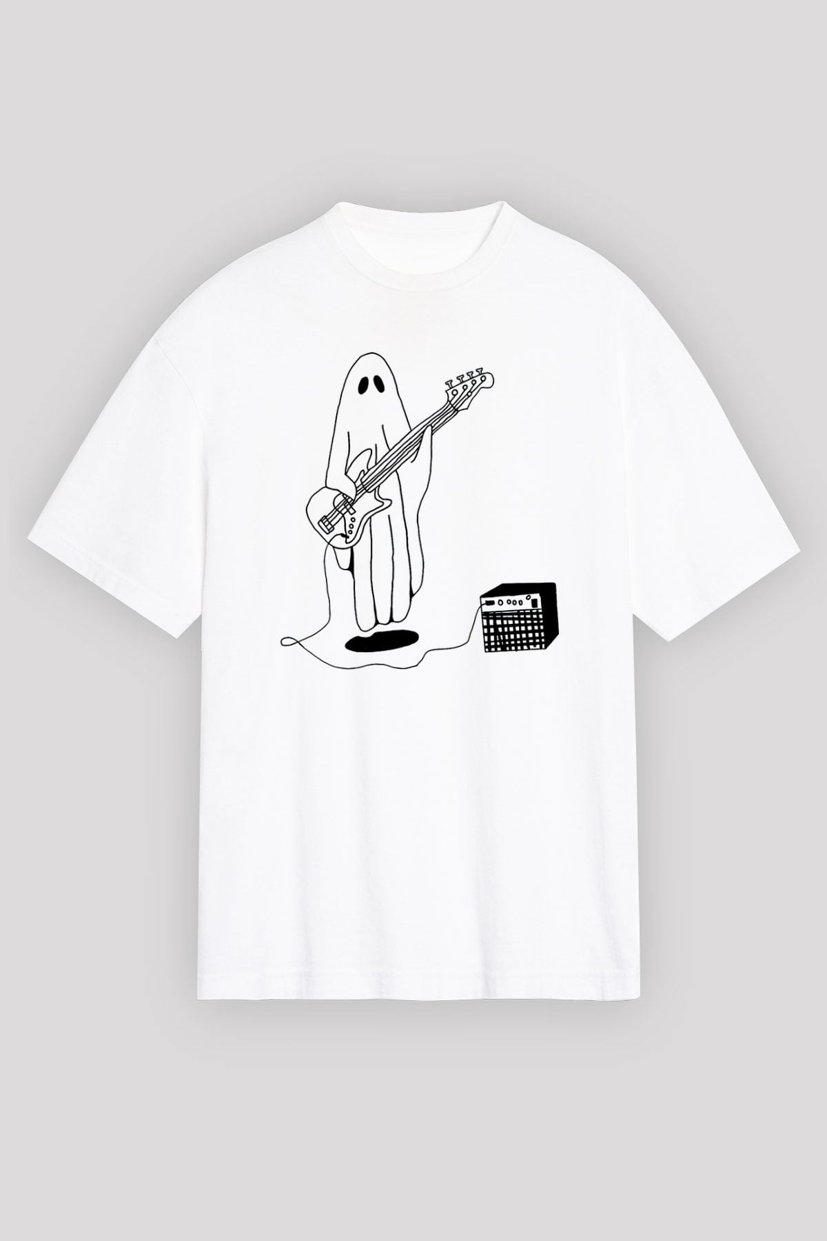 Halloween Baskılı Beyaz Unisex Oversize Tişört - Tshirt