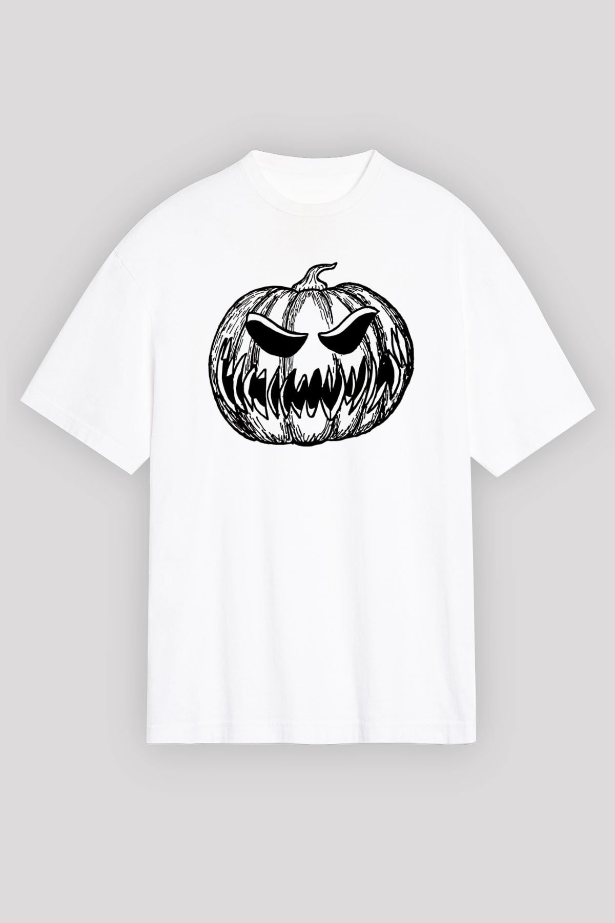Halloween Baskılı Beyaz Unisex Oversize Tişört - Tshirt