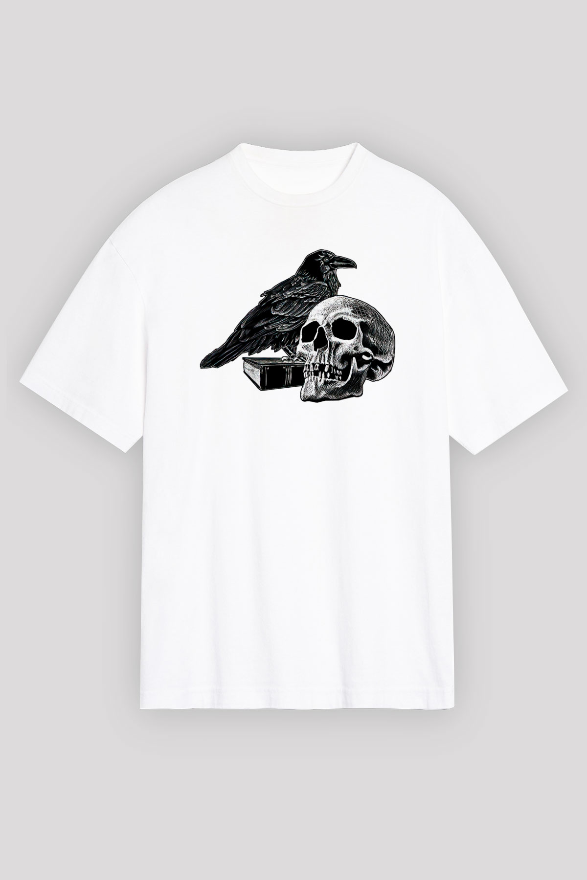 Halloween Baskılı Beyaz Unisex Oversize Tişört - Tshirt
