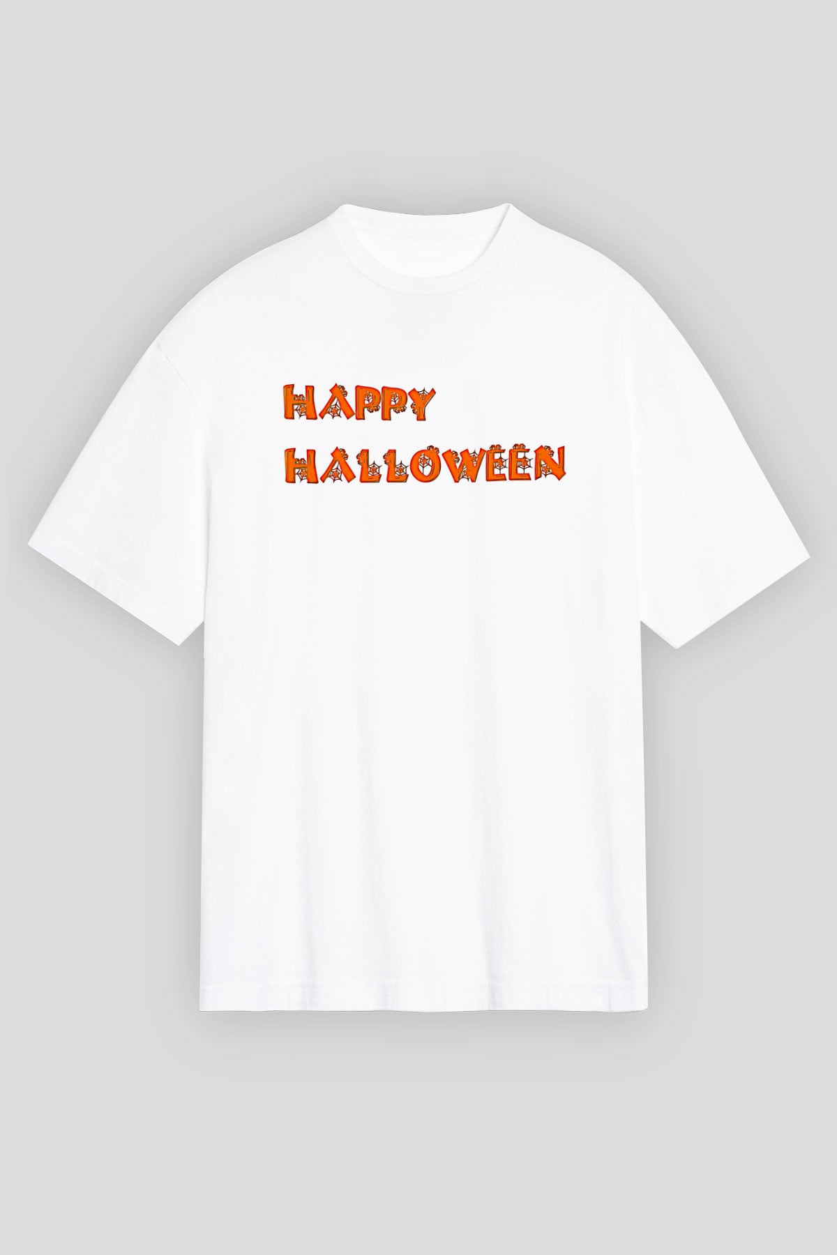 Halloween Baskılı Beyaz Unisex Oversize Tişört - Tshirt