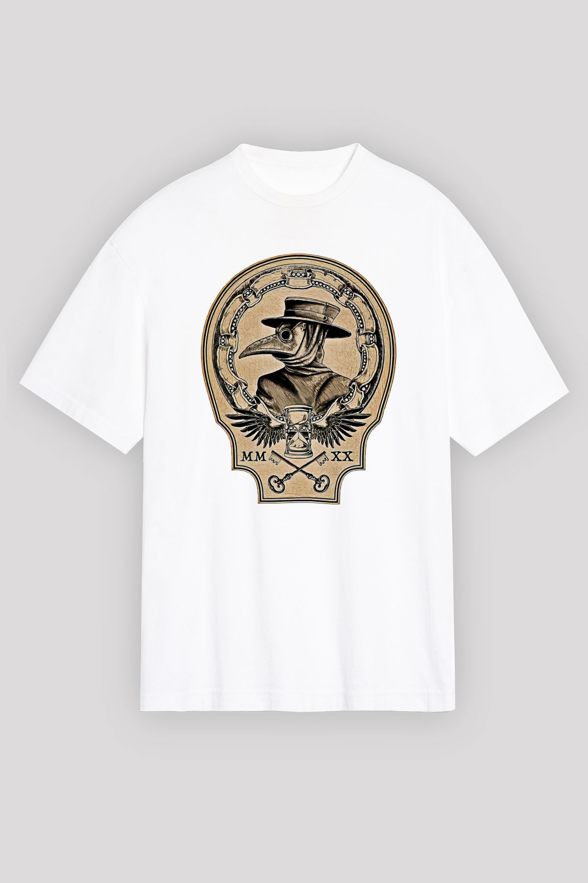 Halloween Baskılı Beyaz Unisex Oversize Tişört - Tshirt