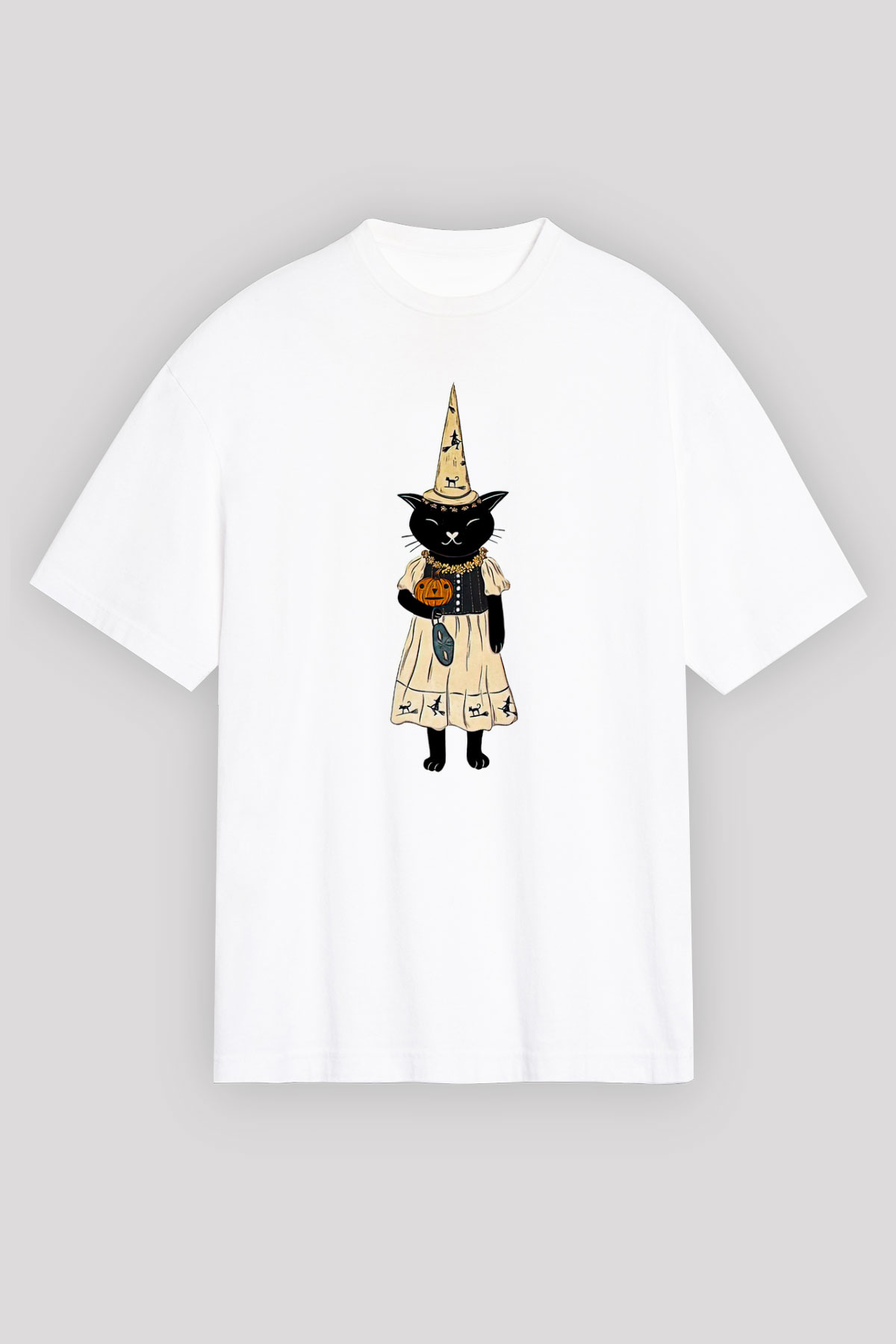 Halloween Baskılı Beyaz Unisex Oversize Tişört - Tshirt