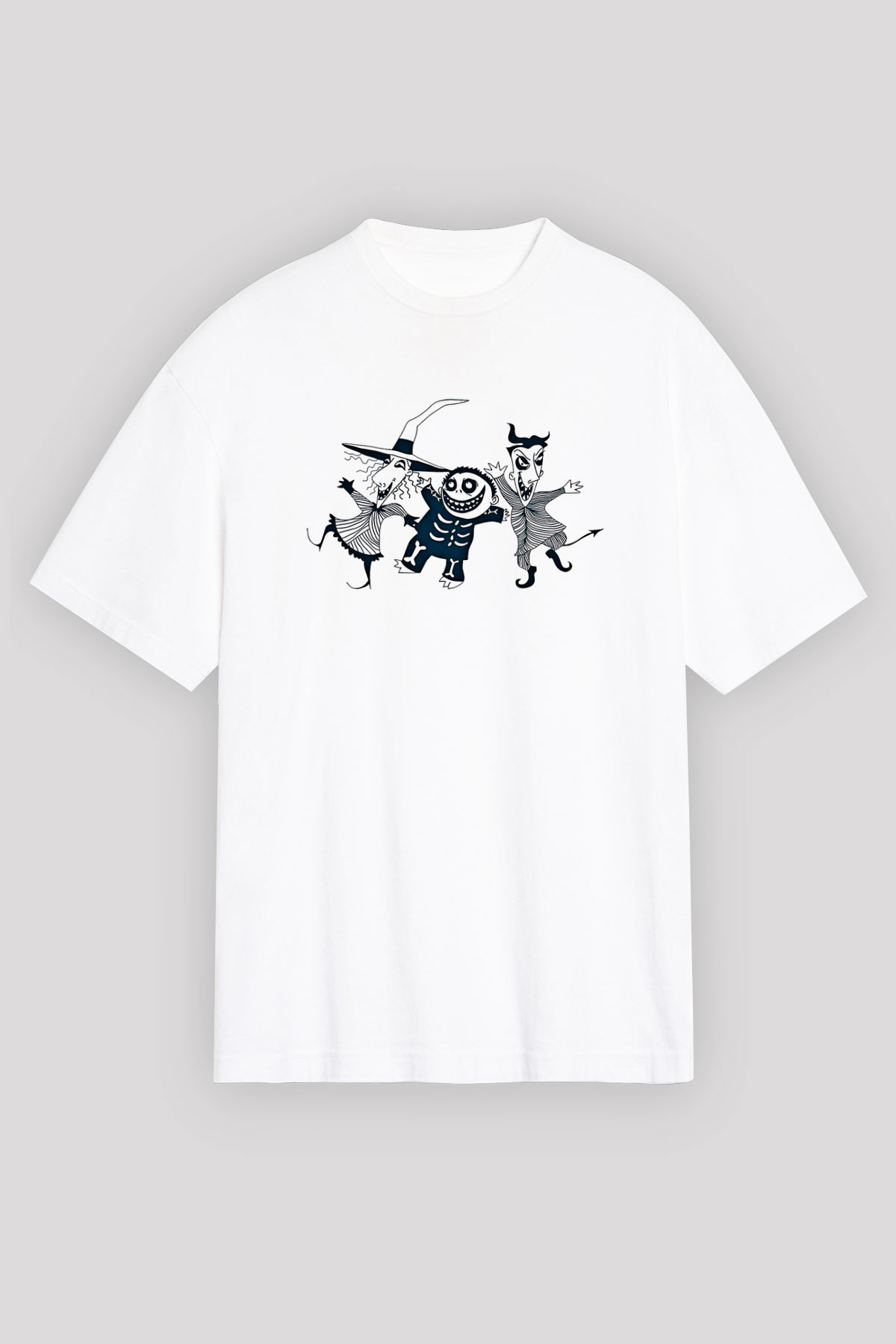 Halloween Baskılı Beyaz Unisex Oversize Tişört - Tshirt