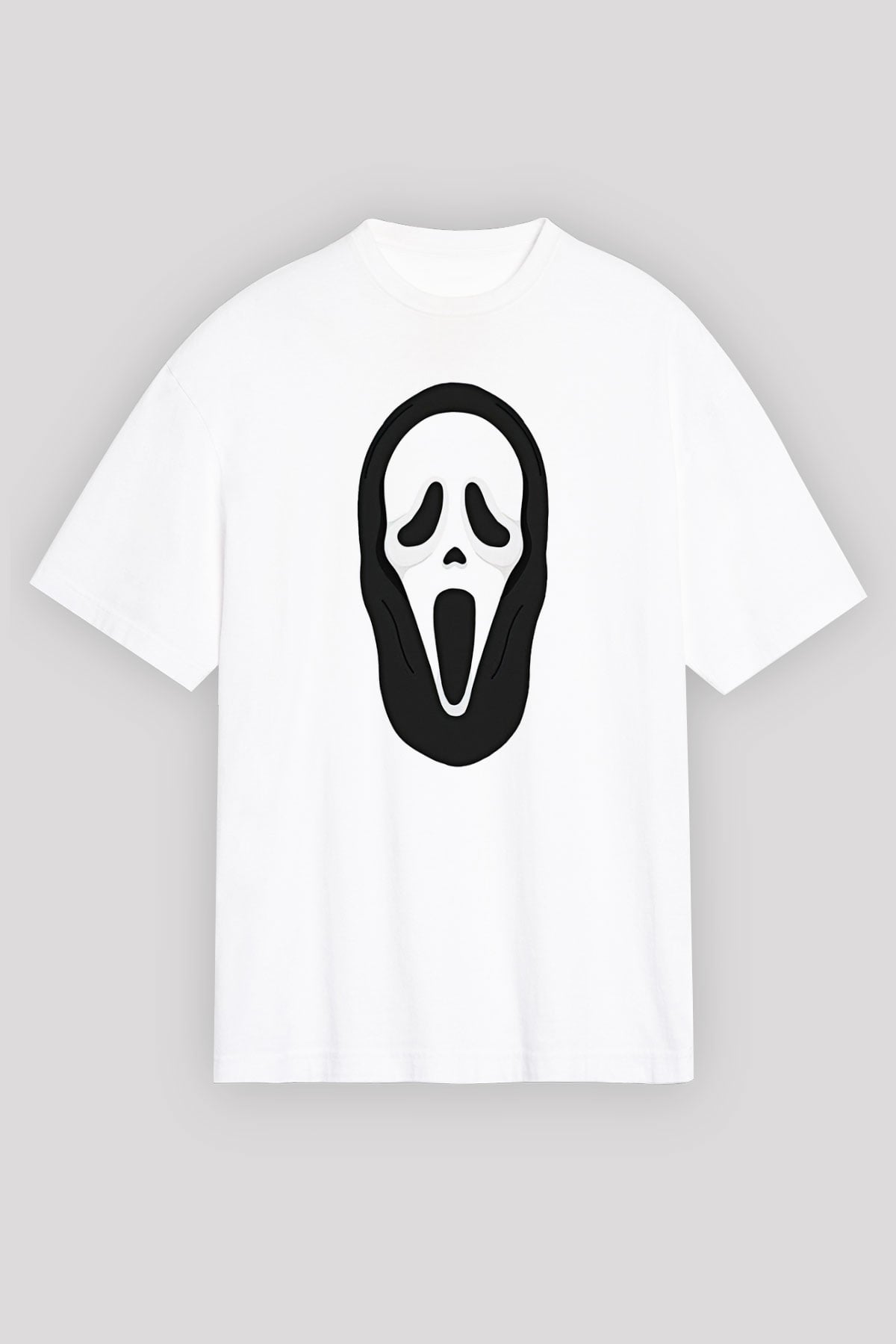Halloween Baskılı Beyaz Unisex Oversize Tişört - Tshirt