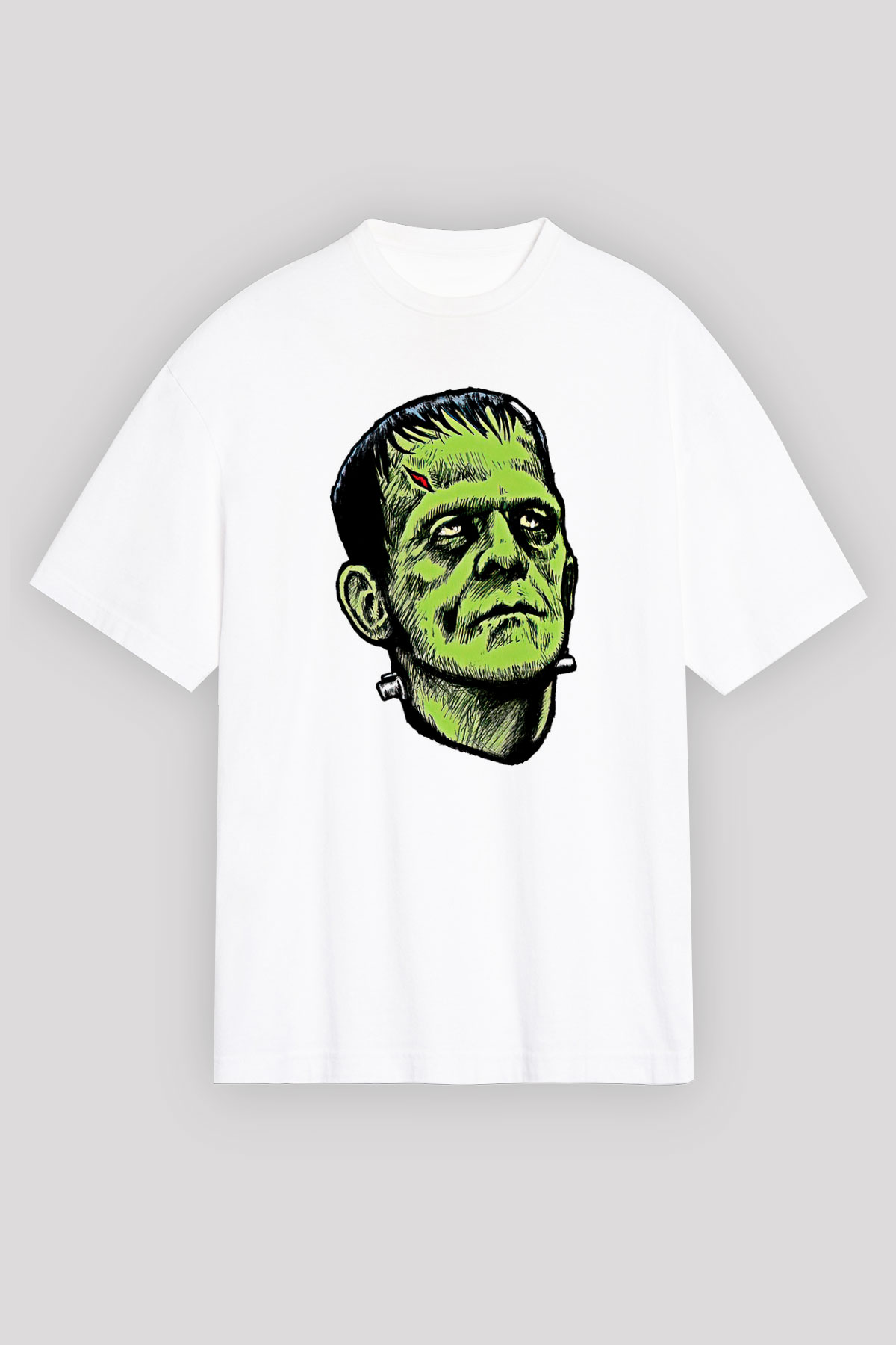 Halloween Baskılı Beyaz Unisex Oversize Tişört - Tshirt