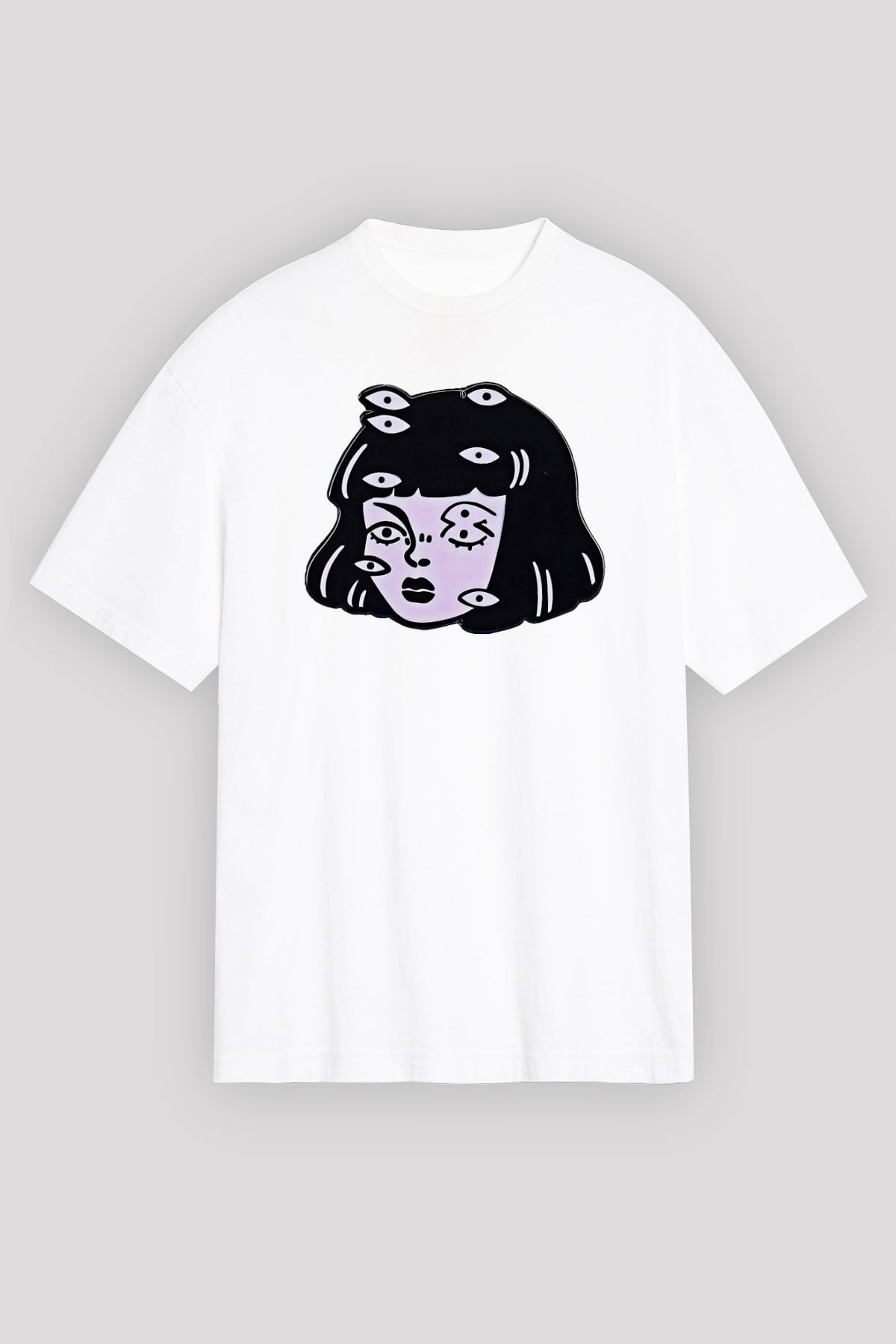 Halloween Baskılı Beyaz Unisex Oversize Tişört - Tshirt