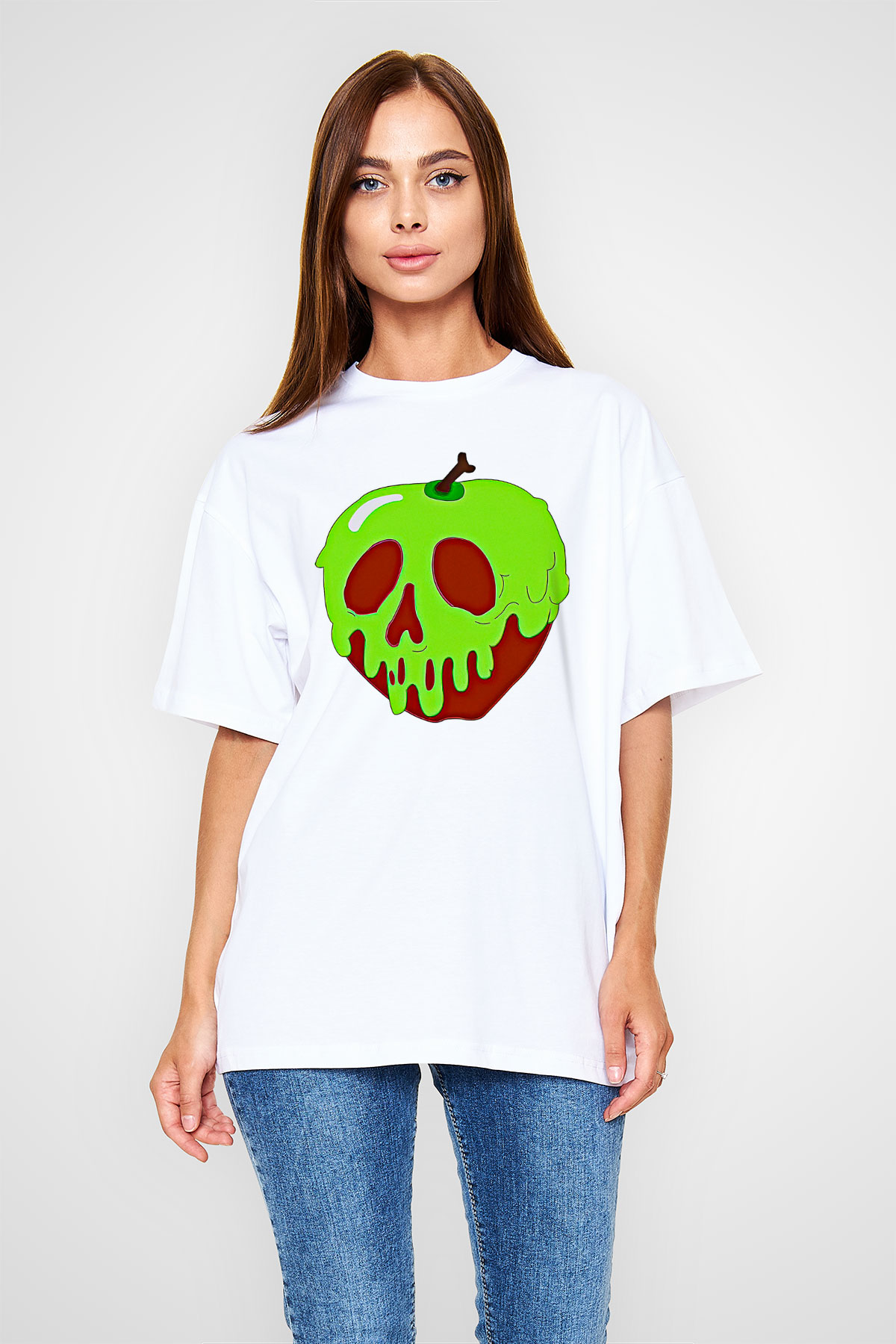 Halloween Baskılı Beyaz Unisex Oversize Tişört - Tshirt