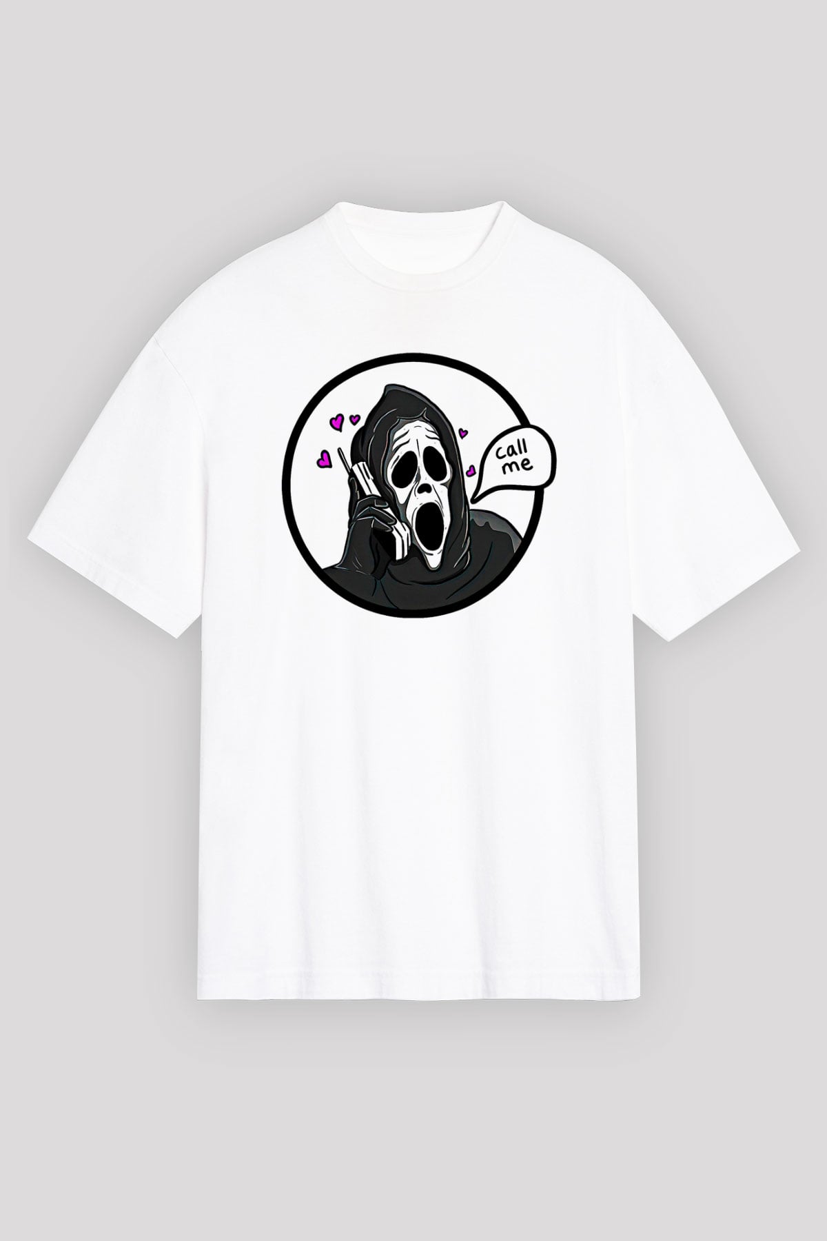 Halloween Baskılı Beyaz Unisex Oversize Tişört - Tshirt