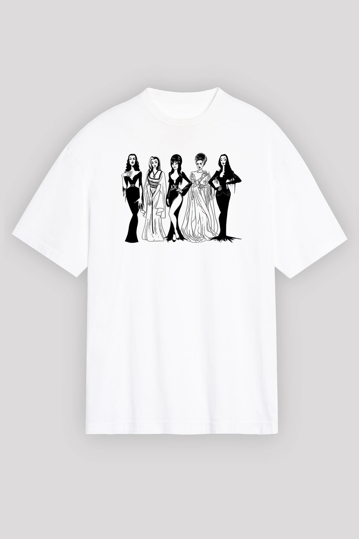 Halloween Baskılı Beyaz Unisex Oversize Tişört - Tshirt