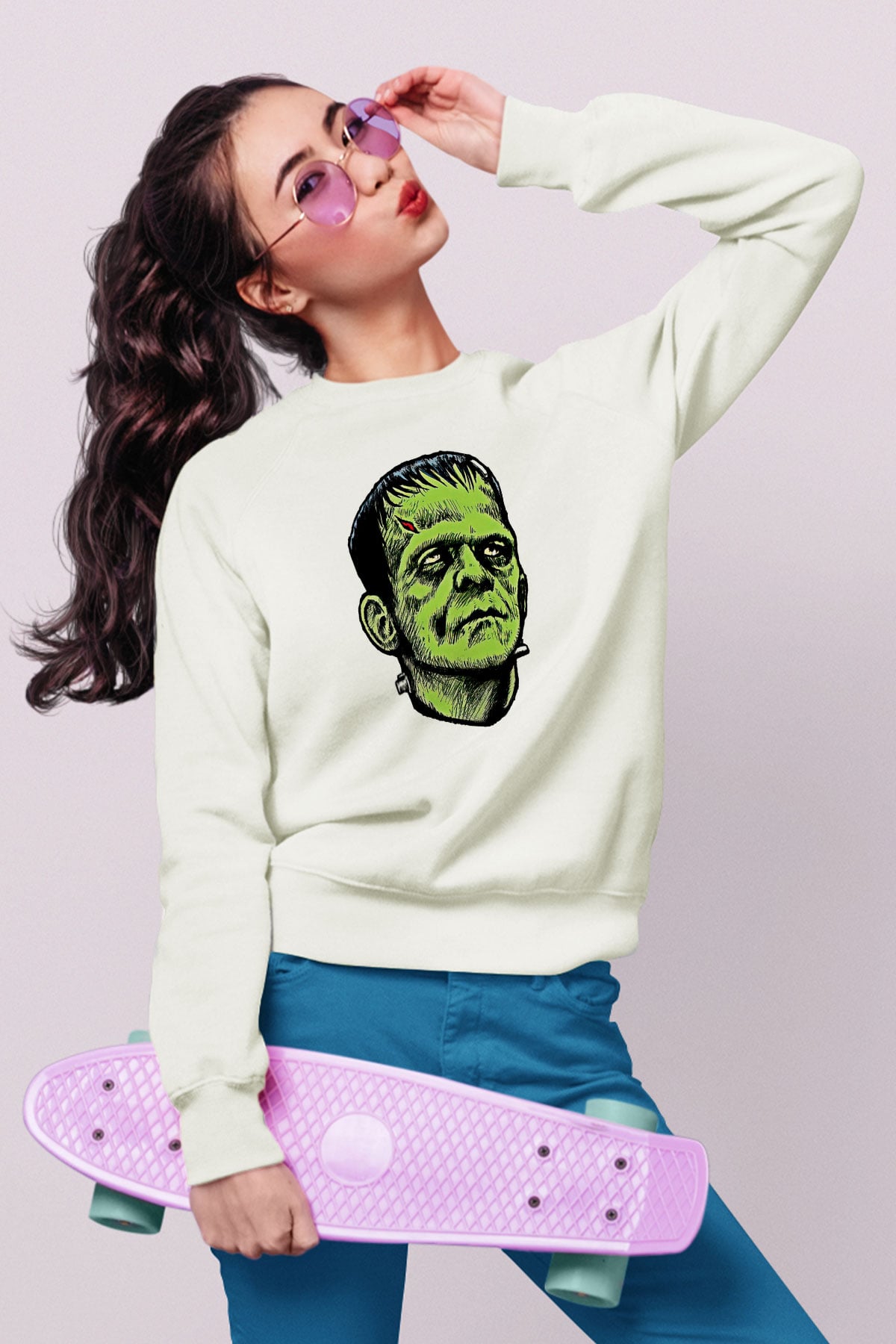 Halloween Baskılı Beyaz Unisex Sweatshirt