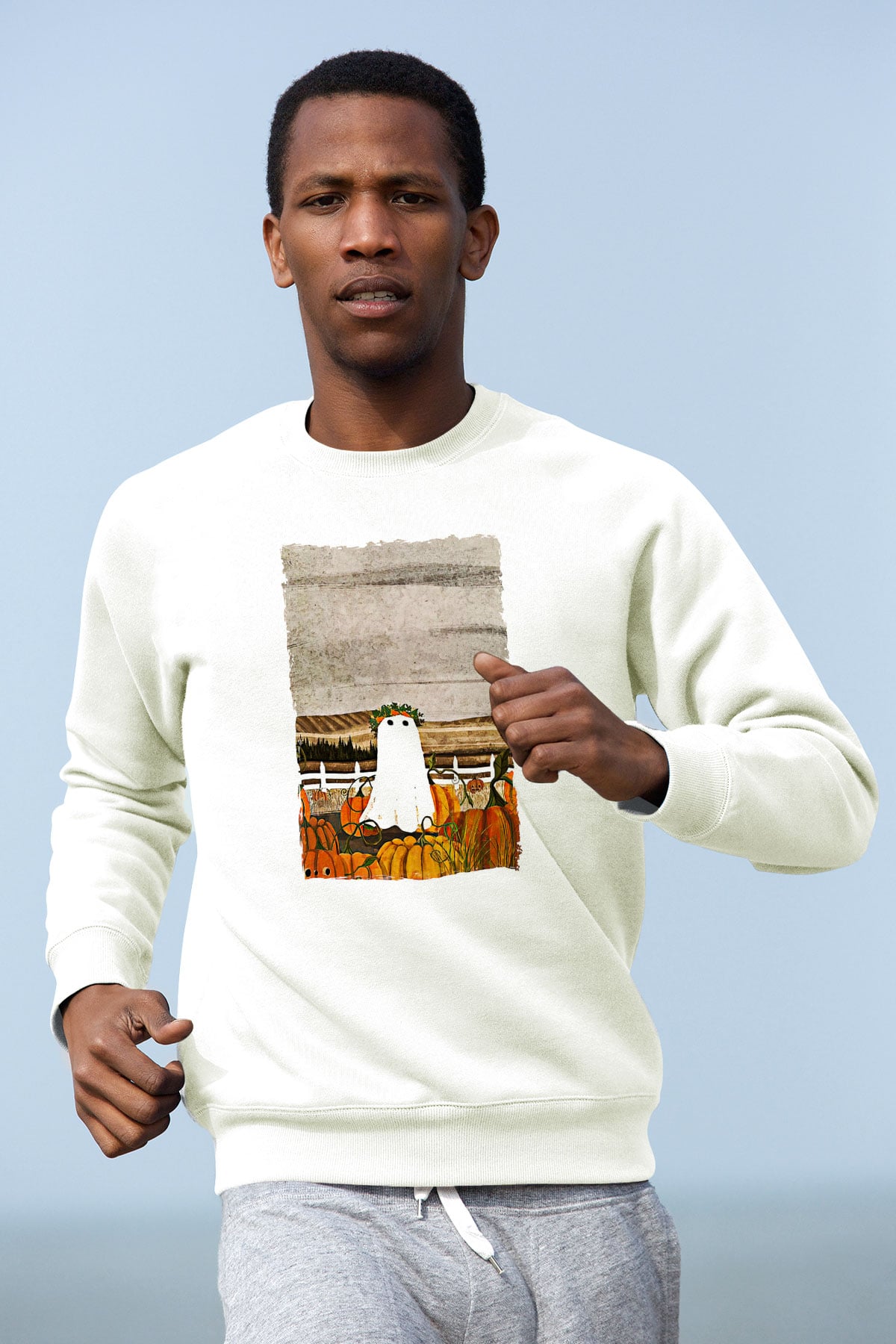 Halloween Baskılı Beyaz Unisex Sweatshirt