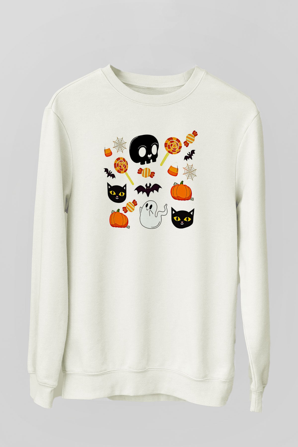 Halloween Baskılı Beyaz Unisex Sweatshirt