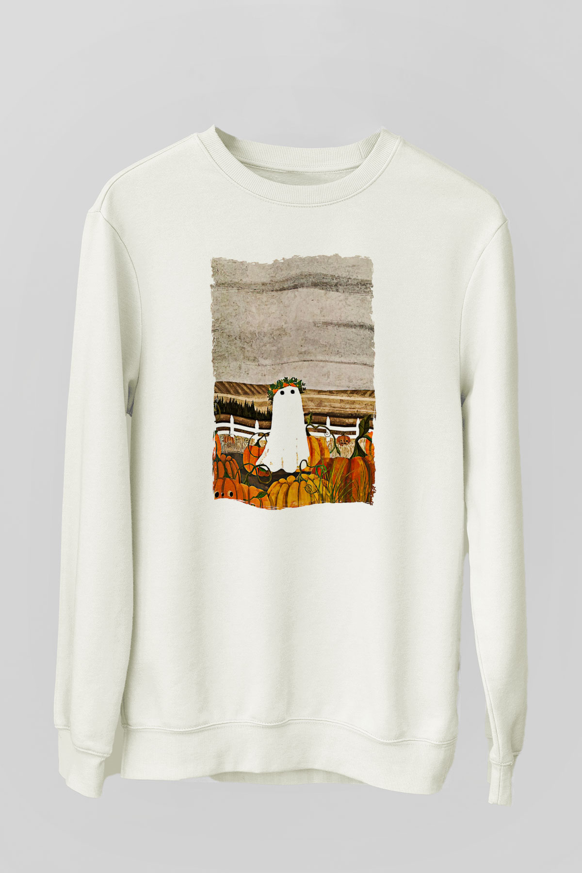 Halloween Baskılı Beyaz Unisex Sweatshirt