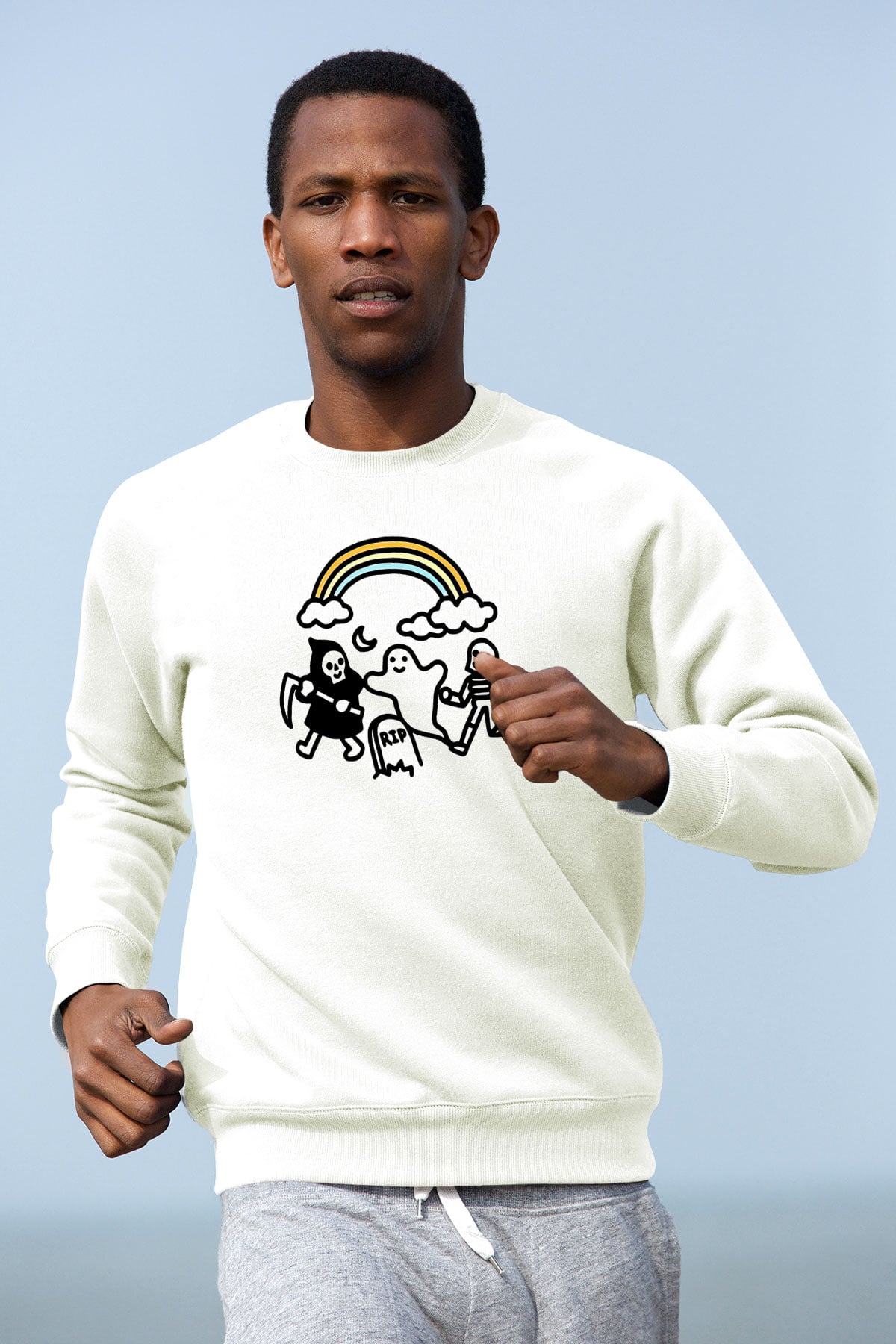 Halloween Baskılı Beyaz Unisex Sweatshirt