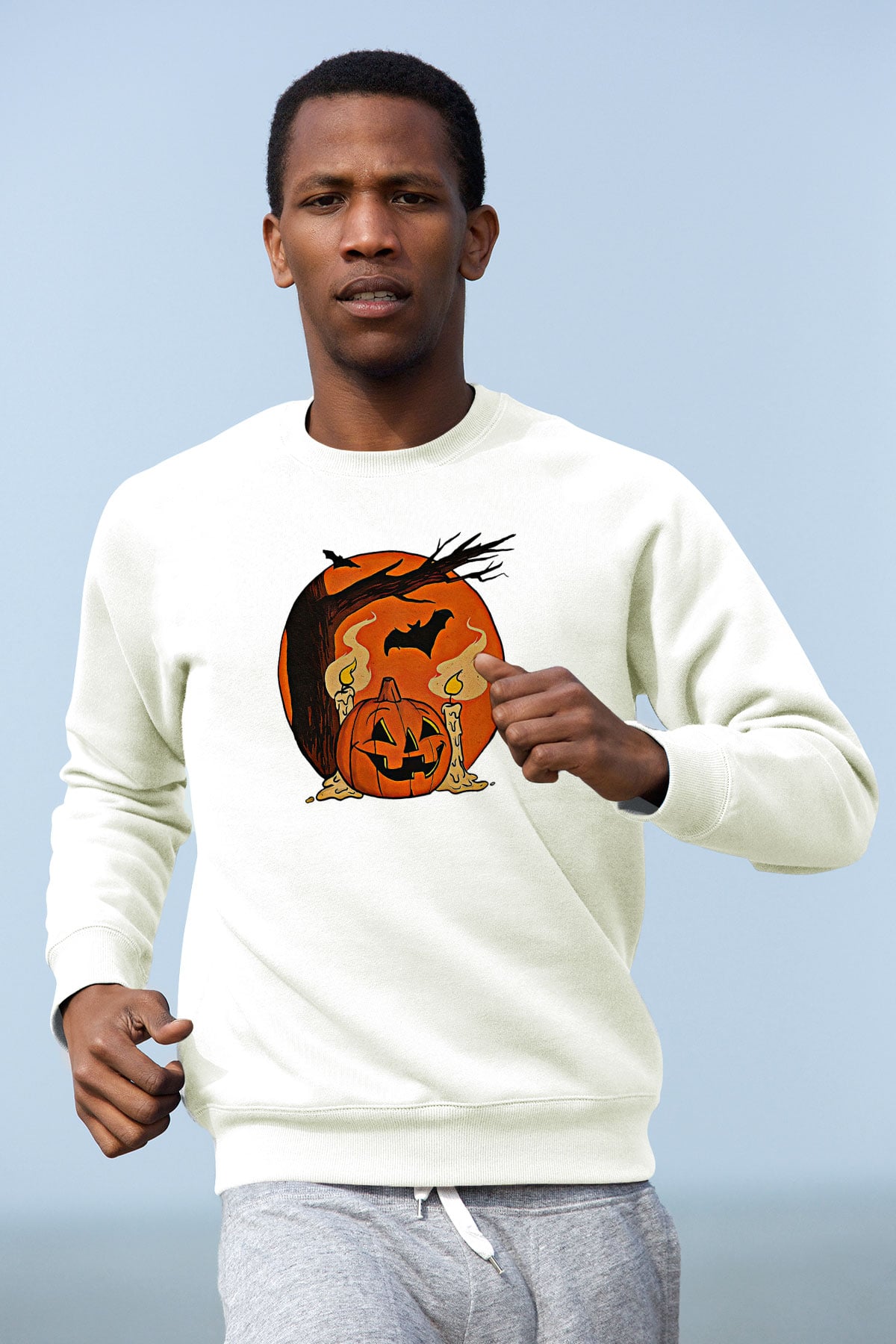 Halloween Baskılı Beyaz Unisex Sweatshirt