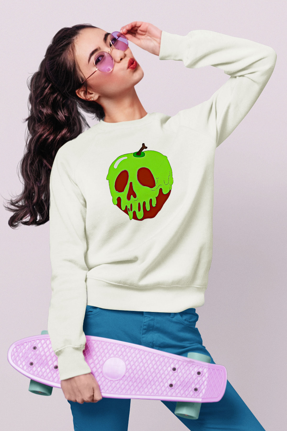 Halloween Baskılı Beyaz Unisex Sweatshirt