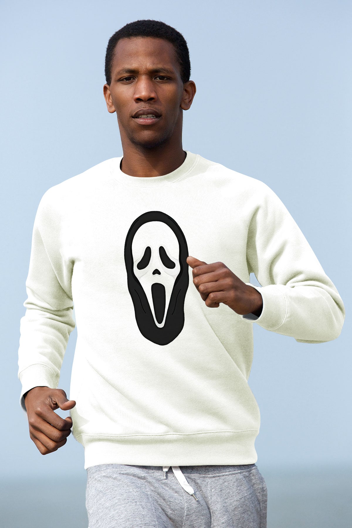 Halloween Baskılı Beyaz Unisex Sweatshirt