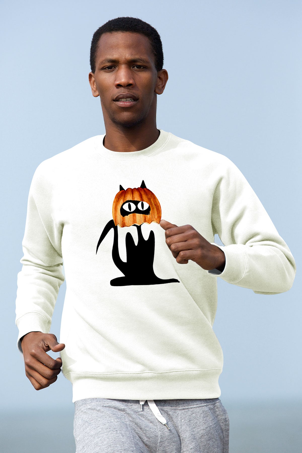 Halloween Baskılı Beyaz Unisex Sweatshirt