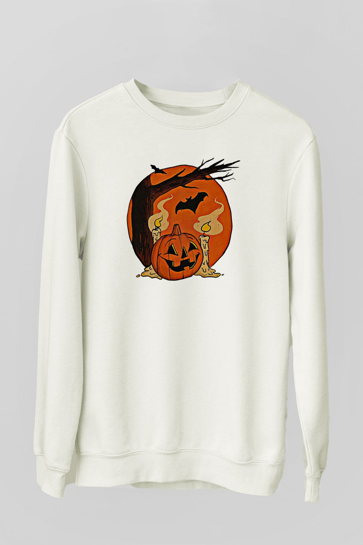 Halloween Baskılı Beyaz Unisex Sweatshirt