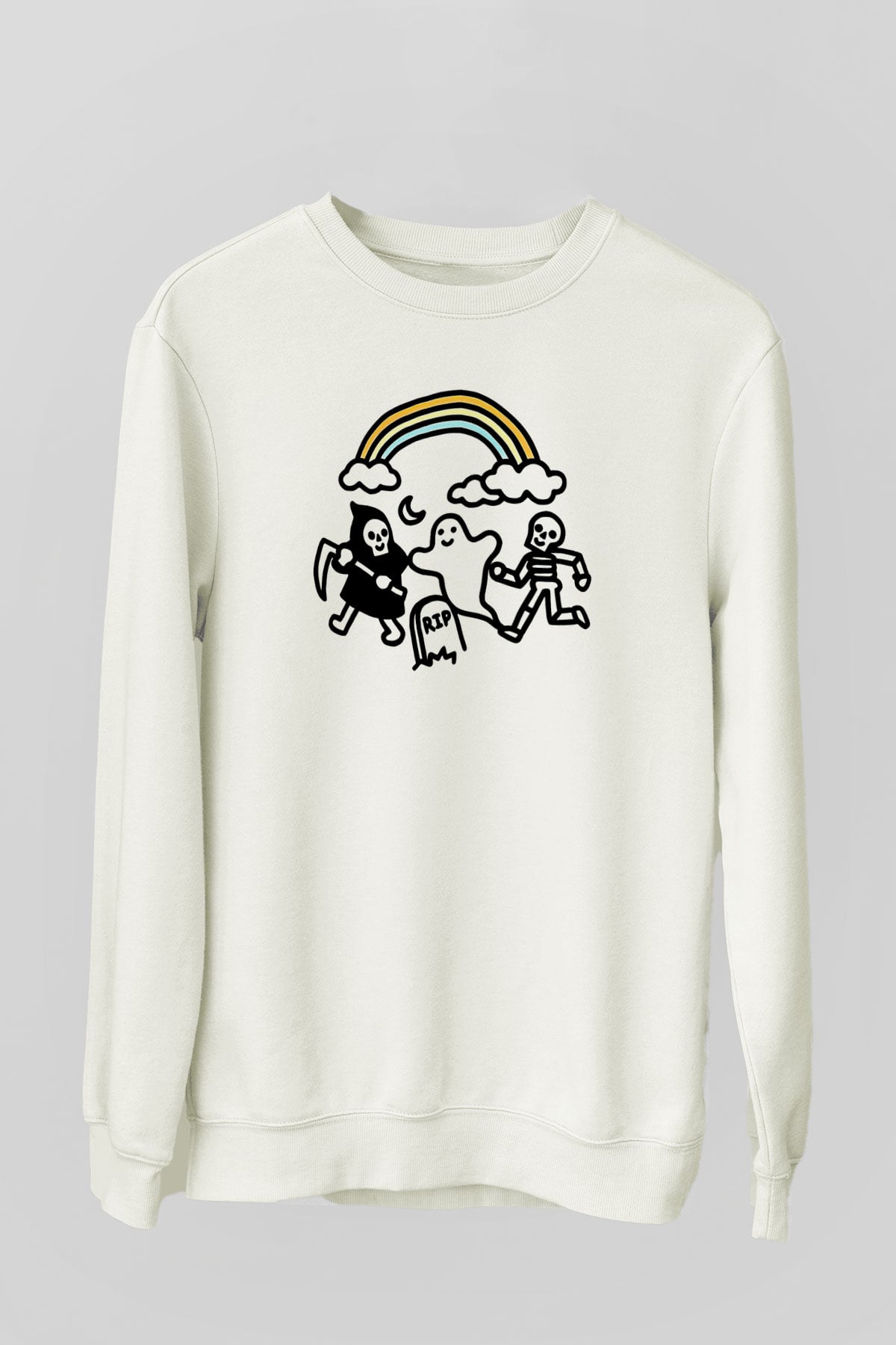 Halloween Baskılı Beyaz Unisex Sweatshirt