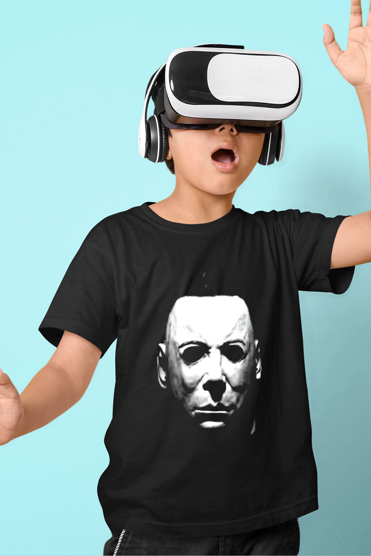 Halloween Baskılı Siyah Unisex Çocuk Tişört