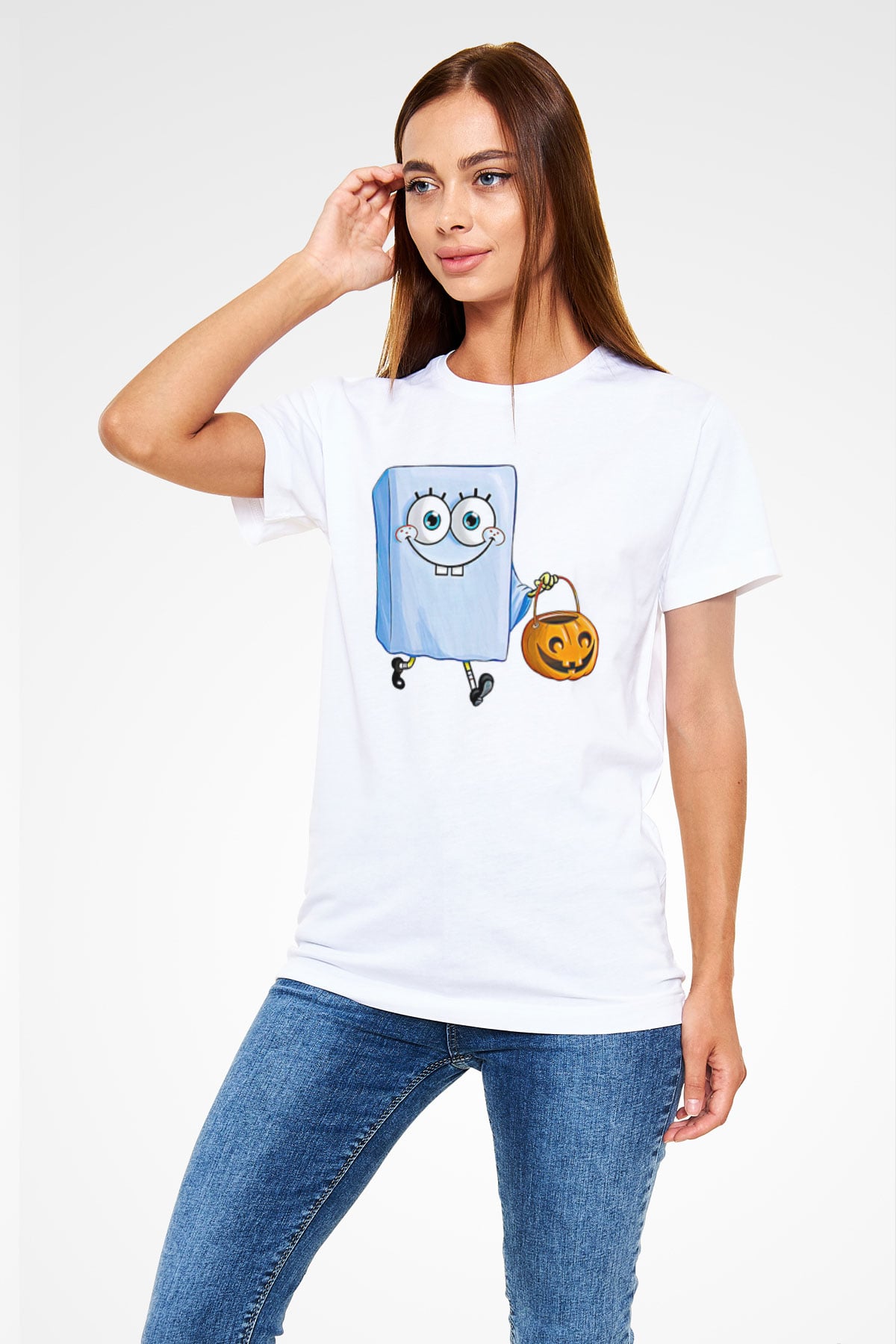Halloween Baskılı Unisex Beyaz Tişört - Tshirt