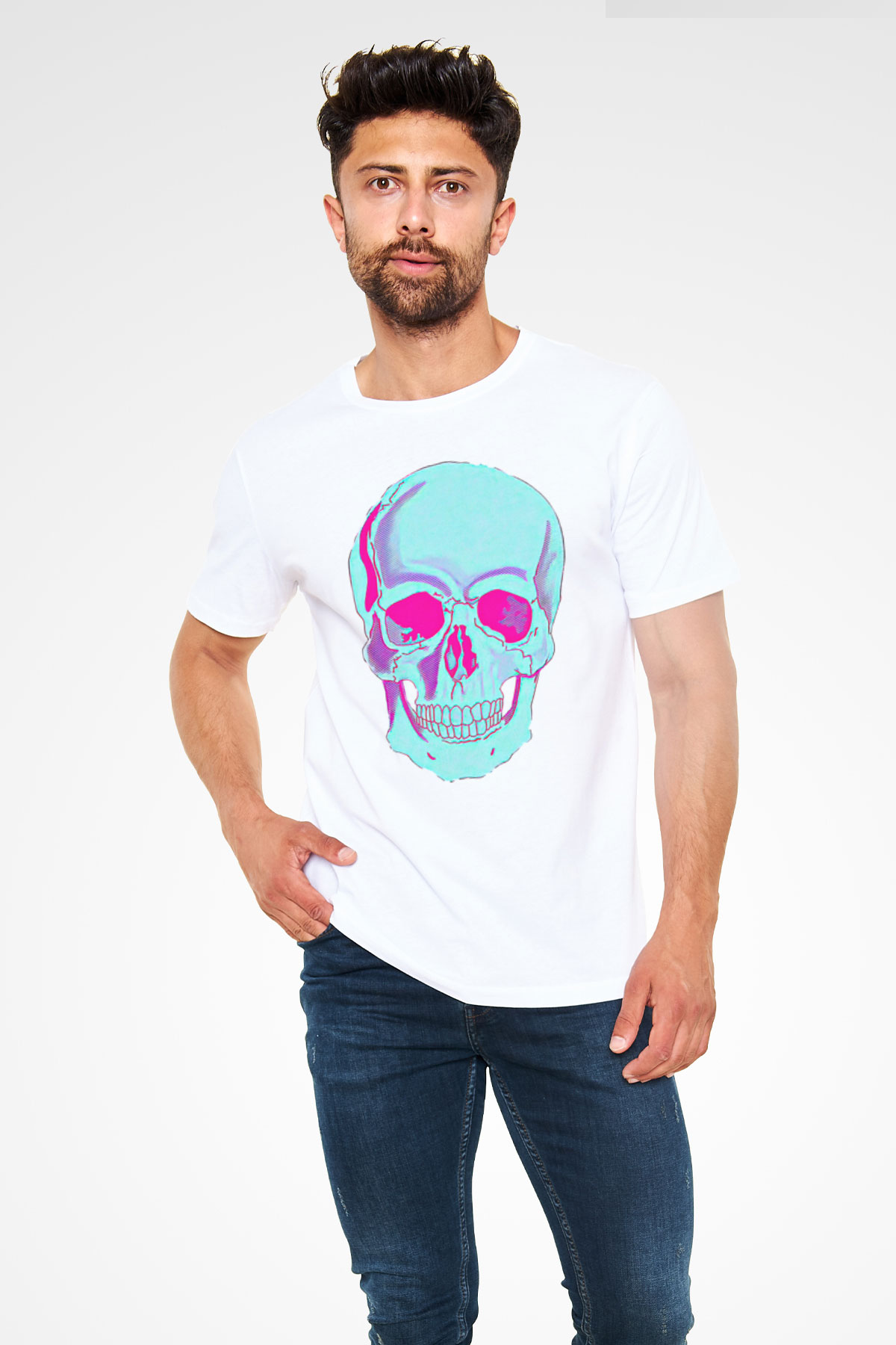 Halloween Baskılı Unisex Beyaz Tişört - Tshirt