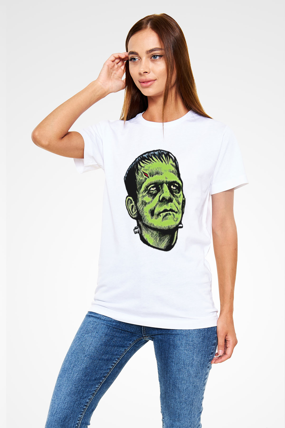 Halloween Baskılı Unisex Beyaz Tişört - Tshirt