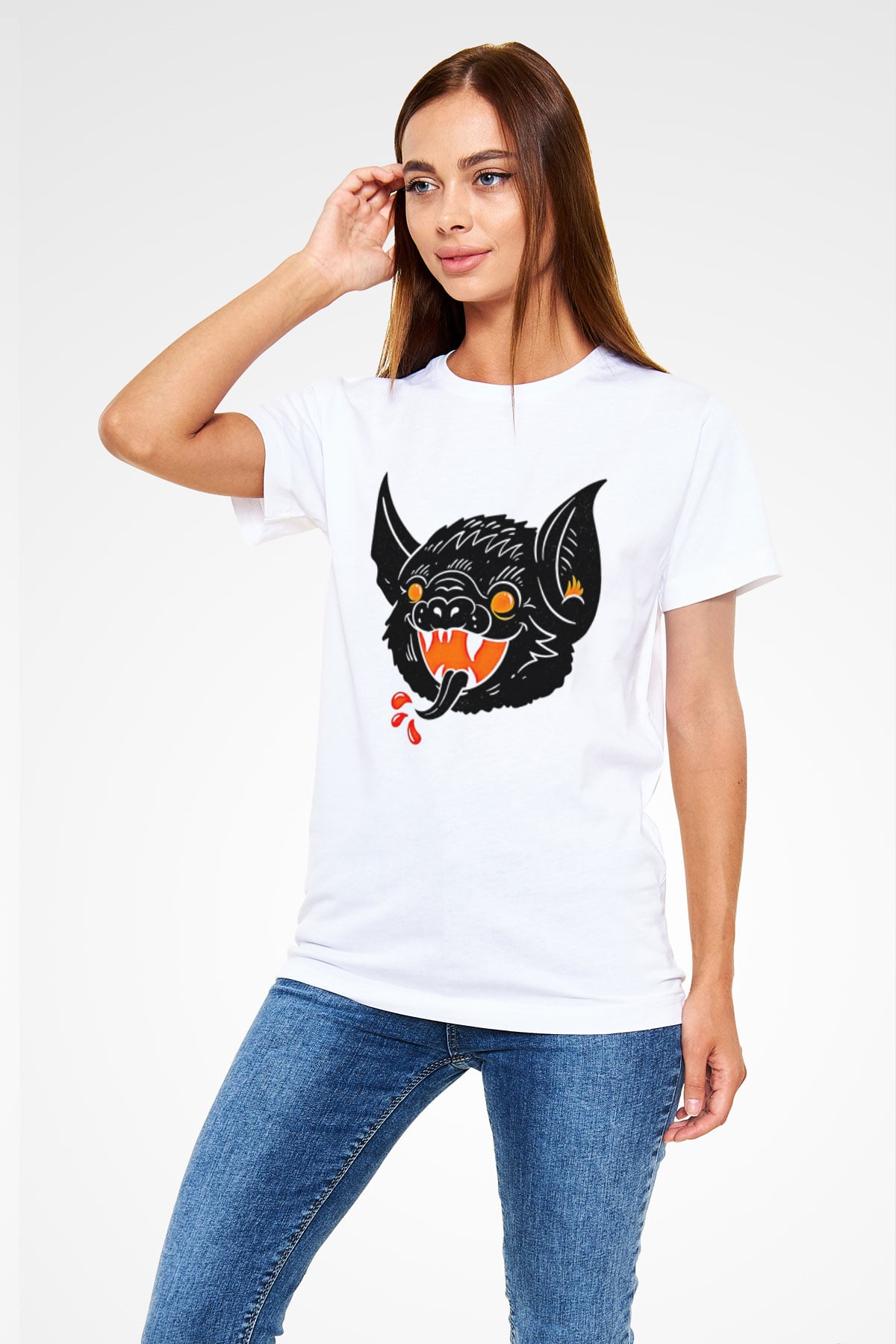 Halloween Baskılı Unisex Beyaz Tişört - Tshirt