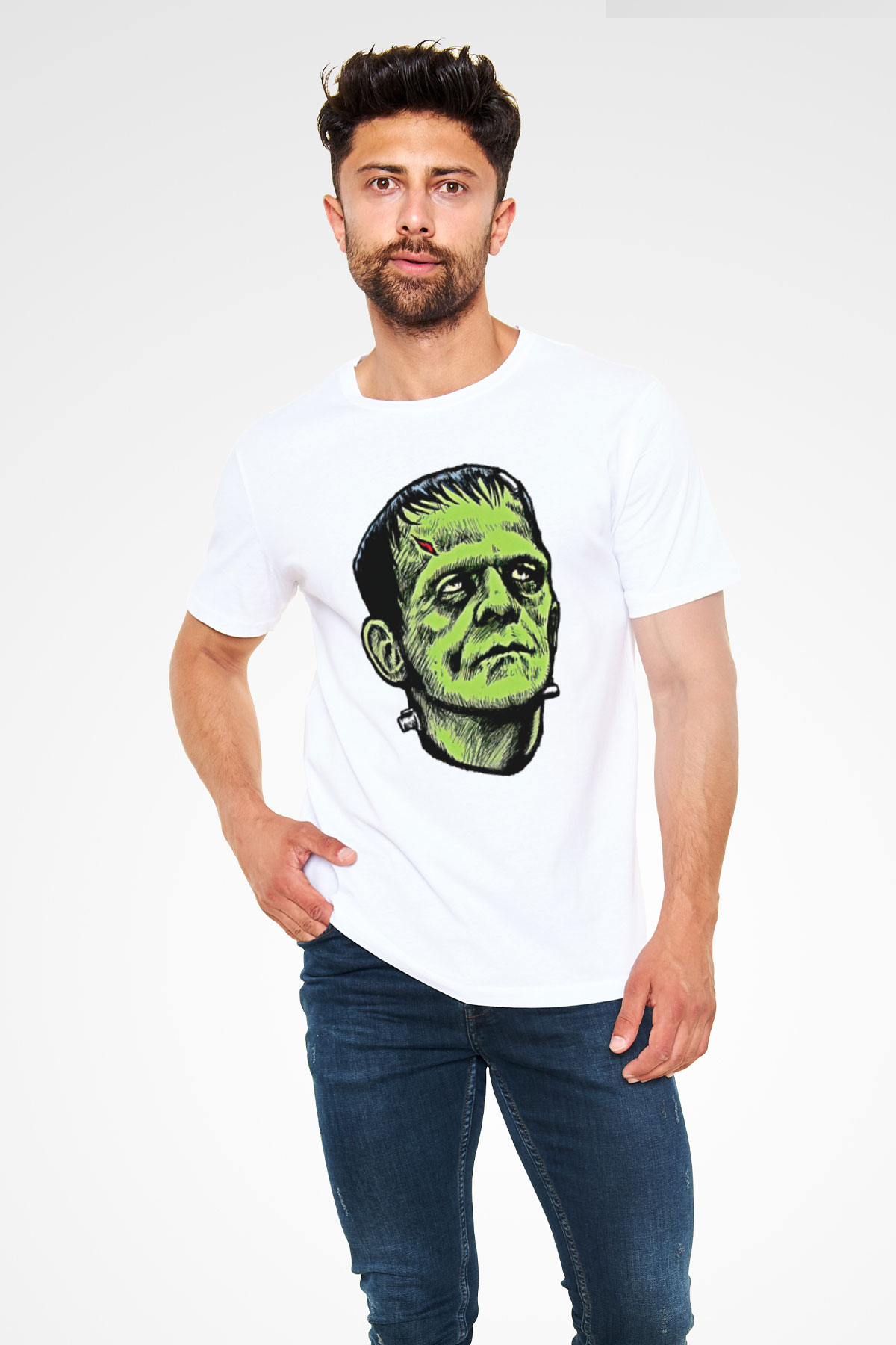 Halloween Baskılı Unisex Beyaz Tişört - Tshirt