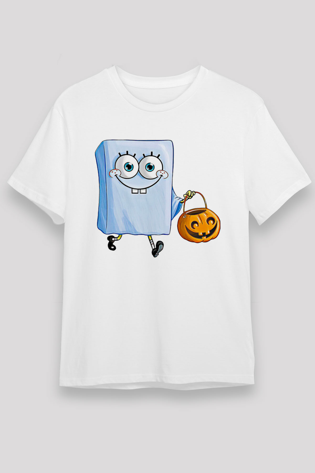 Halloween Baskılı Unisex Beyaz Tişört - Tshirt