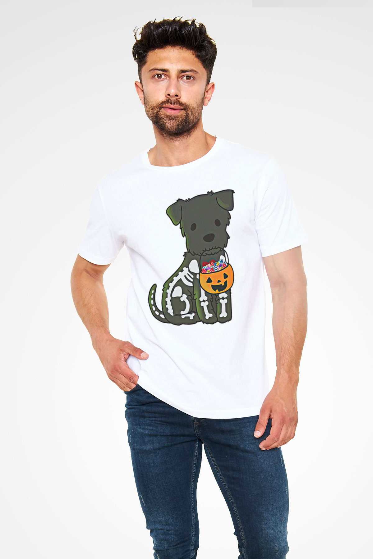 Halloween Baskılı Unisex Beyaz Tişört - Tshirt