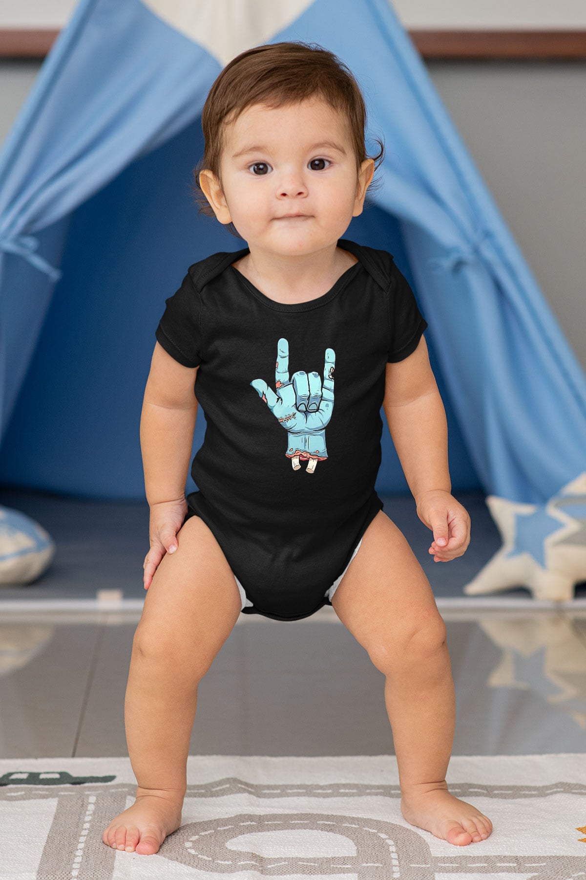 Halloween Baskılı Unisex Siyah Bebek Body - Zıbın