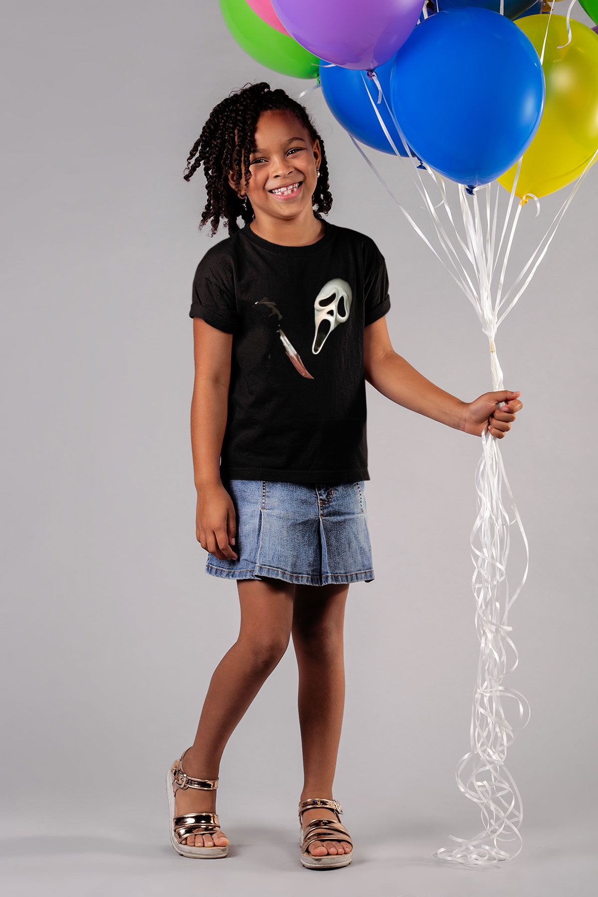 Halloween Baskılı Unisex Siyah Çocuk Tişört - Tshirt