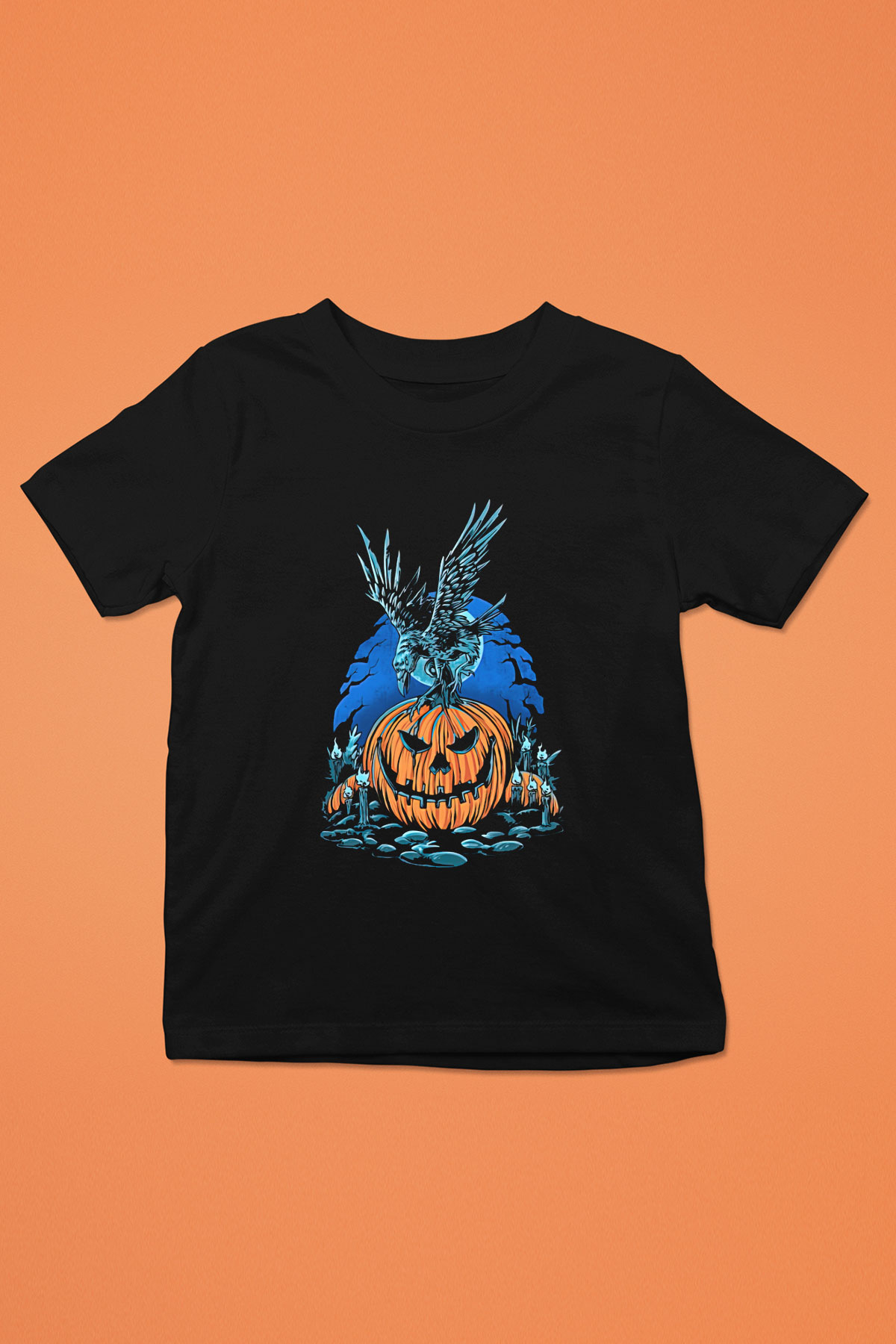 Halloween Baskılı Unisex Siyah Çocuk Tişört - Tshirt