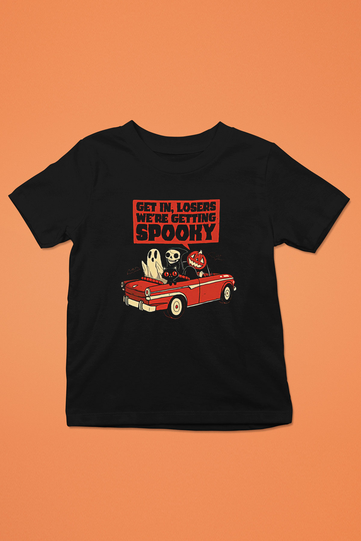 Halloween Baskılı Unisex Siyah Çocuk Tişört - Tshirt