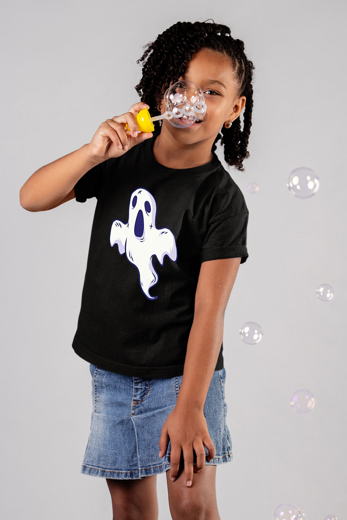 Halloween Baskılı Unisex Siyah Çocuk Tişört - Tshirt