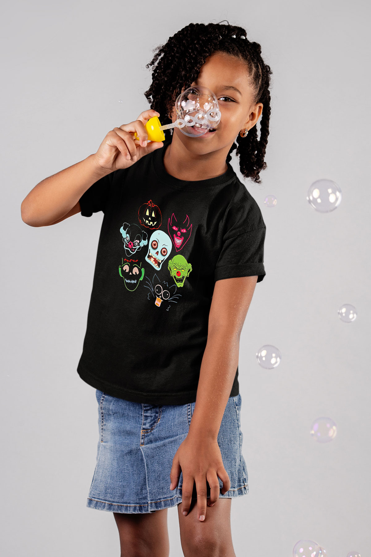 Halloween Baskılı Unisex Siyah Çocuk Tişört - Tshirt