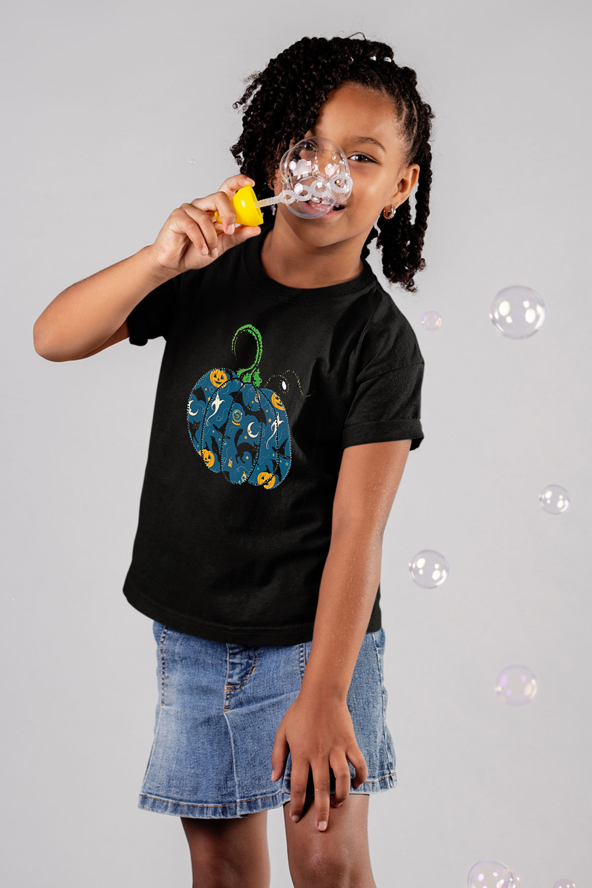 Halloween Baskılı Unisex Siyah Çocuk Tişört - Tshirt