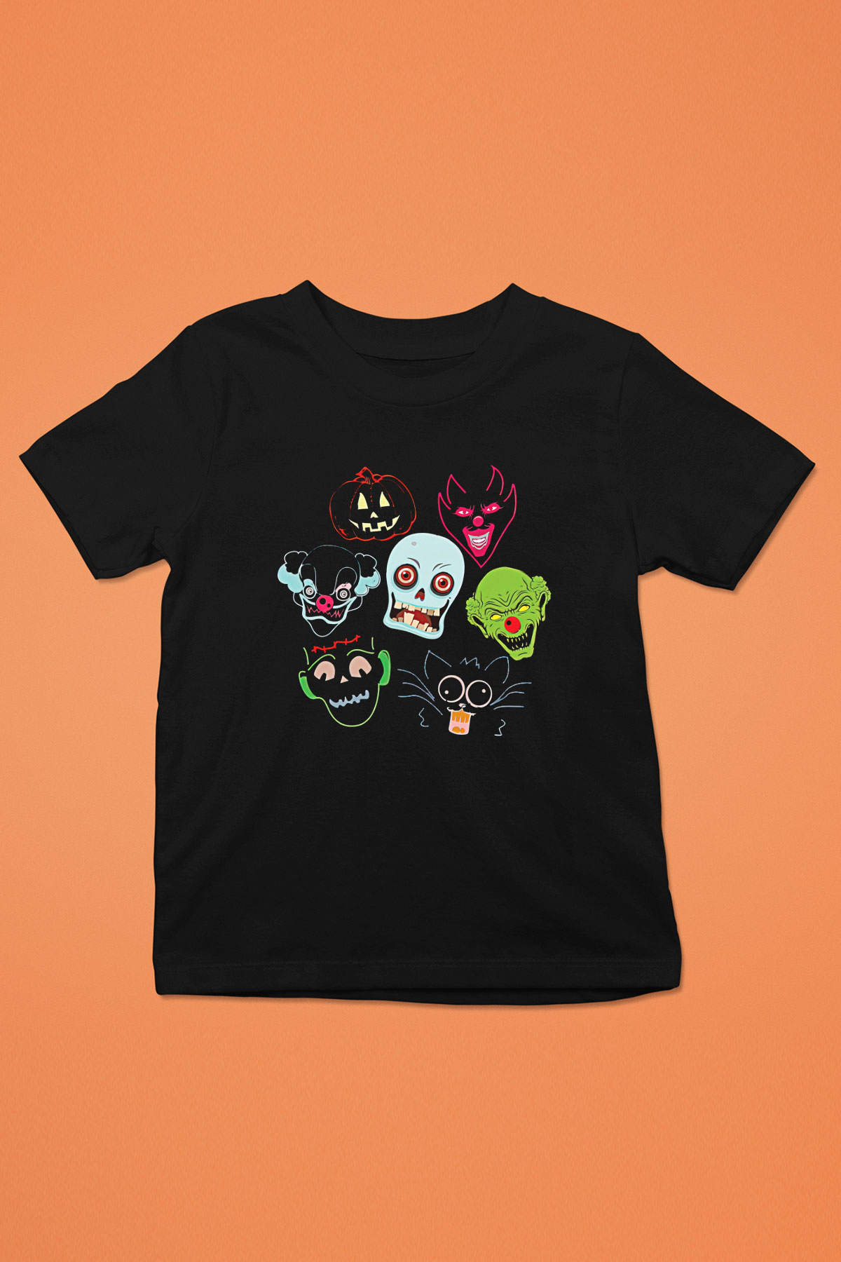 Halloween Baskılı Unisex Siyah Çocuk Tişört - Tshirt