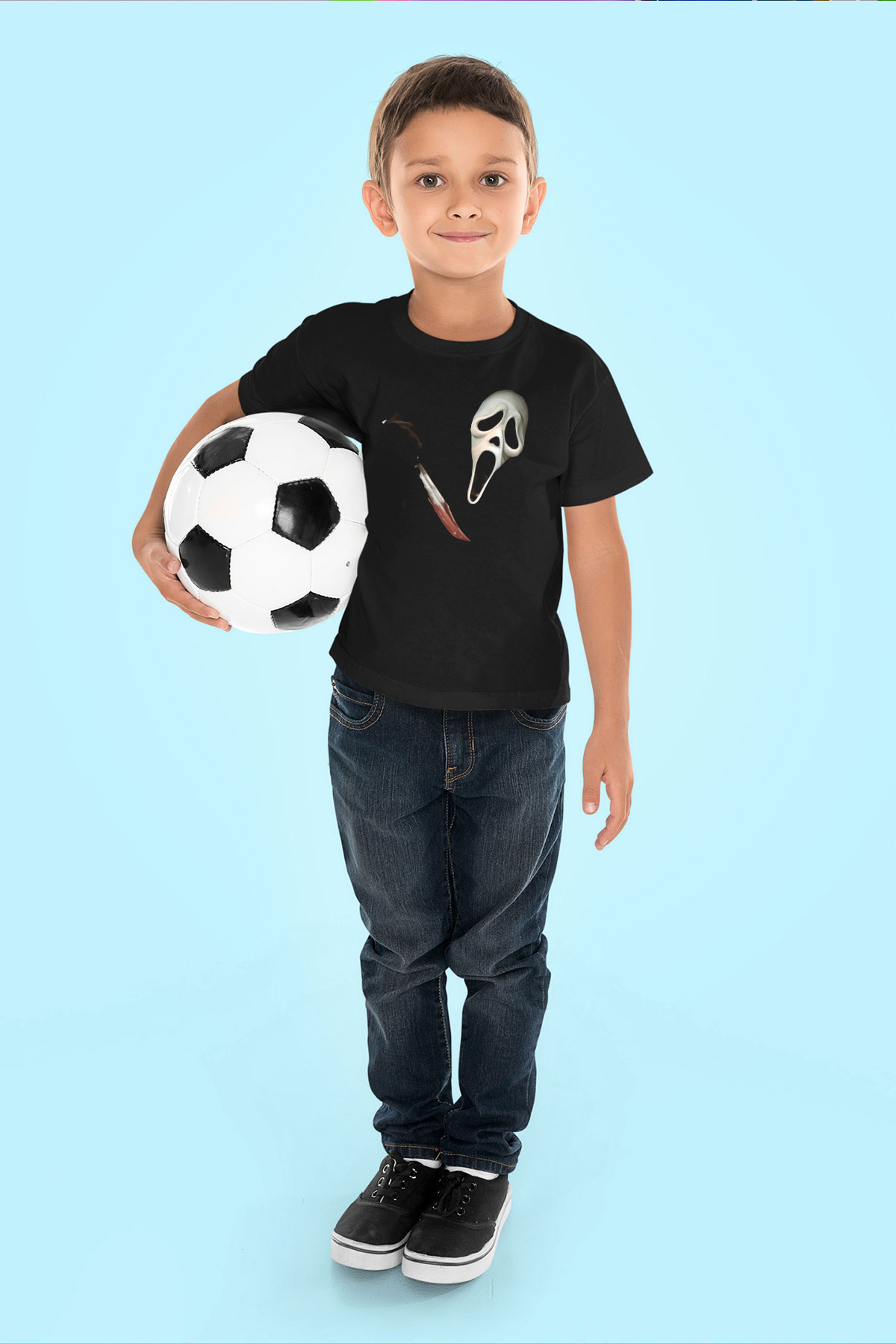 Halloween Baskılı Unisex Siyah Çocuk Tişört - Tshirt