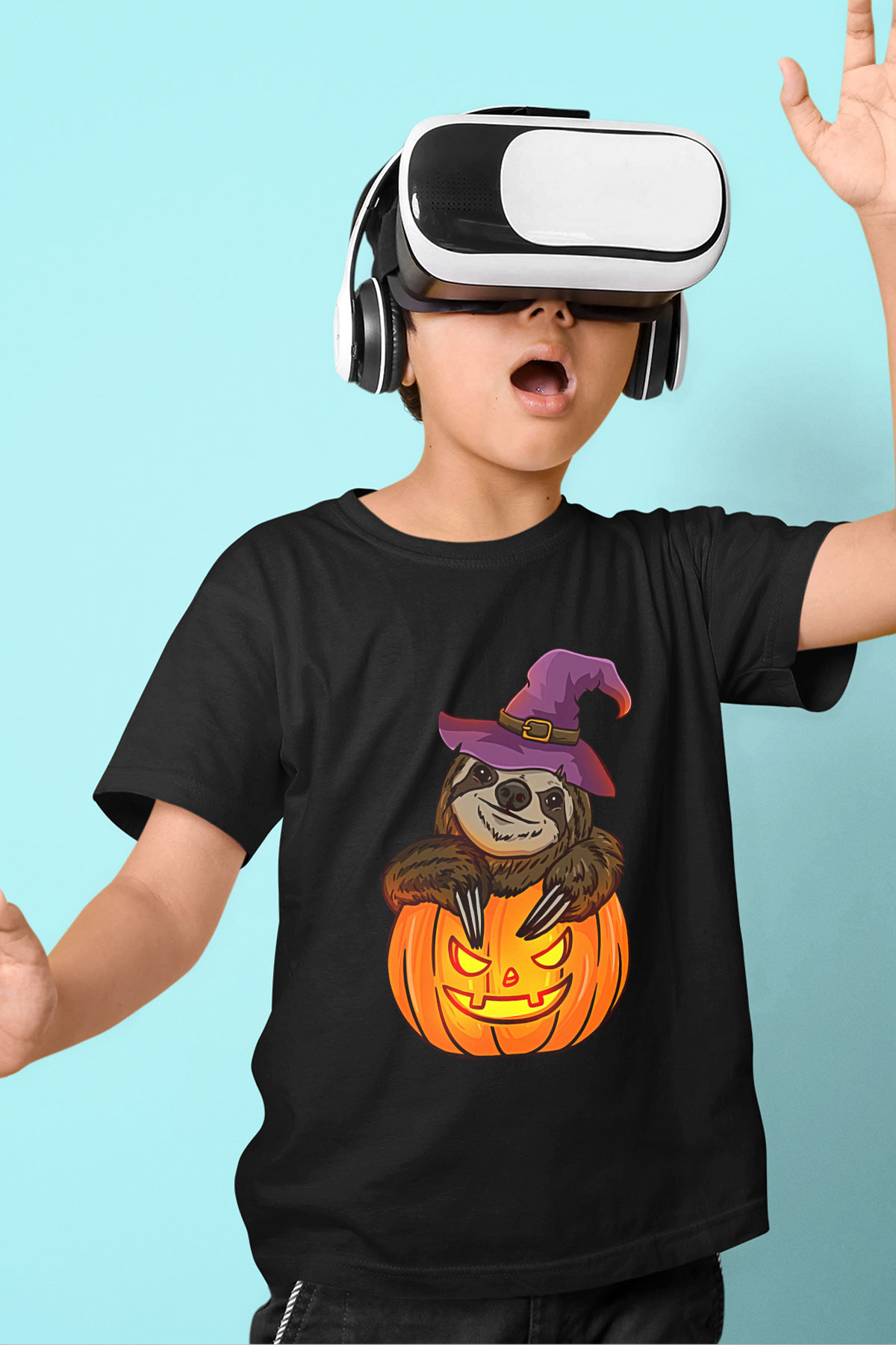 Halloween Baskılı Unisex Siyah Çocuk Tişört - Tshirt