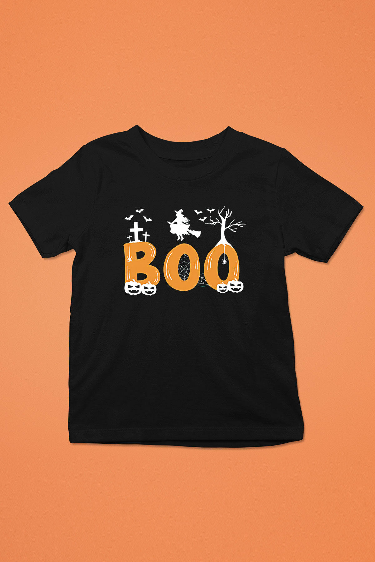 Halloween Baskılı Unisex Siyah Çocuk Tişört - Tshirt