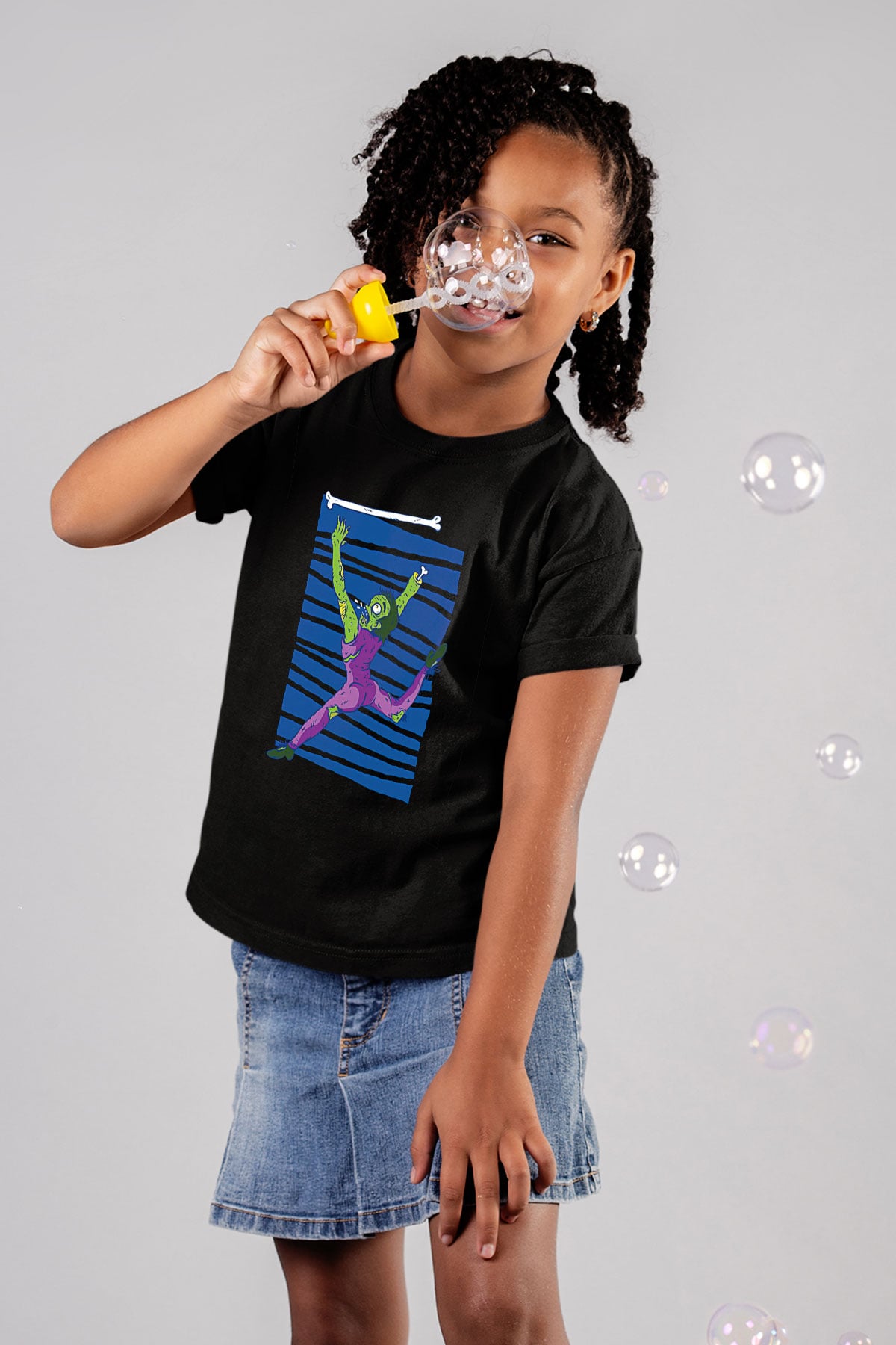 Halloween Baskılı Unisex Siyah Çocuk Tişört - Tshirt