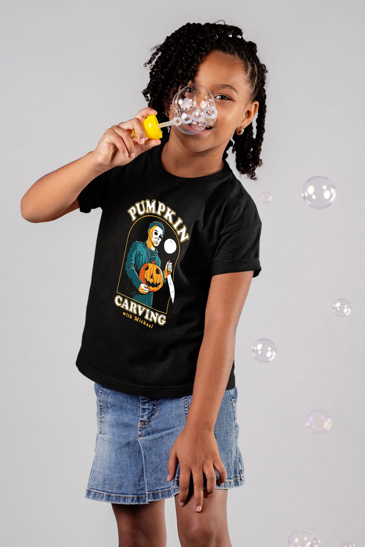 Halloween Baskılı Unisex Siyah Çocuk Tişört - Tshirt