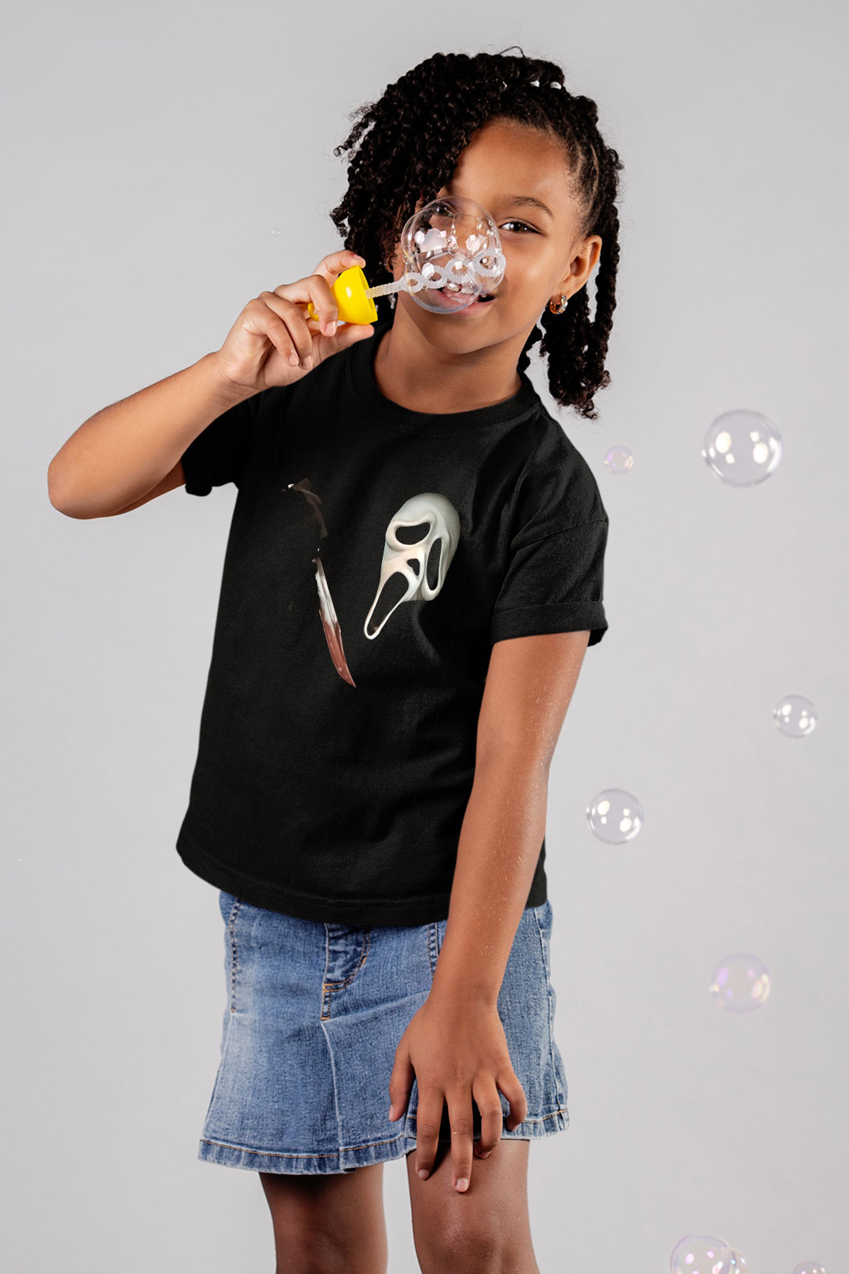 Halloween Baskılı Unisex Siyah Çocuk Tişört - Tshirt