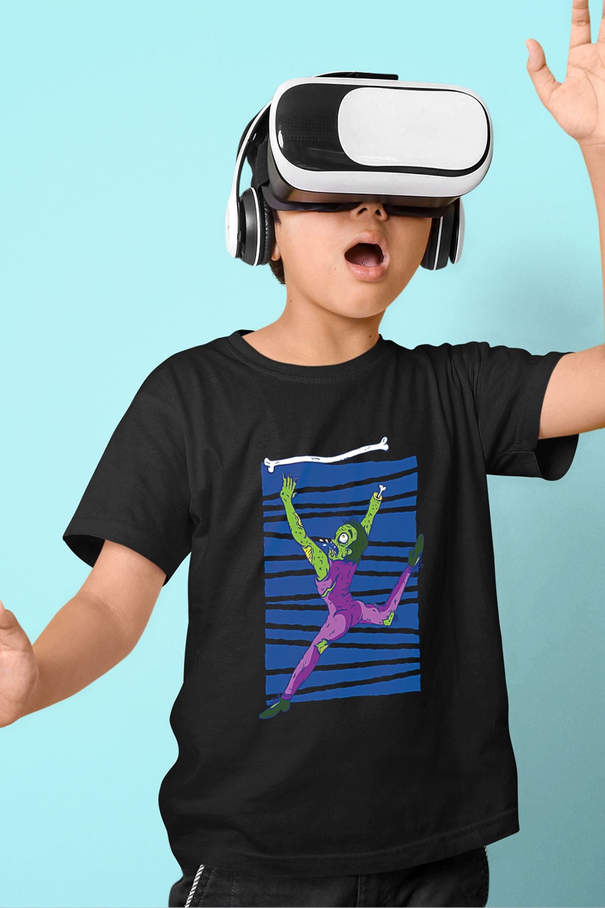 Halloween Baskılı Unisex Siyah Çocuk Tişört - Tshirt