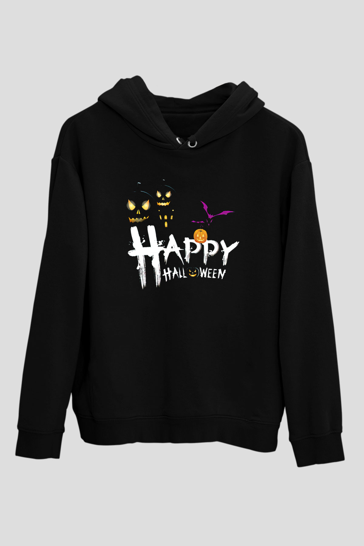 Halloween Baskılı Unisex Siyah Hoodie